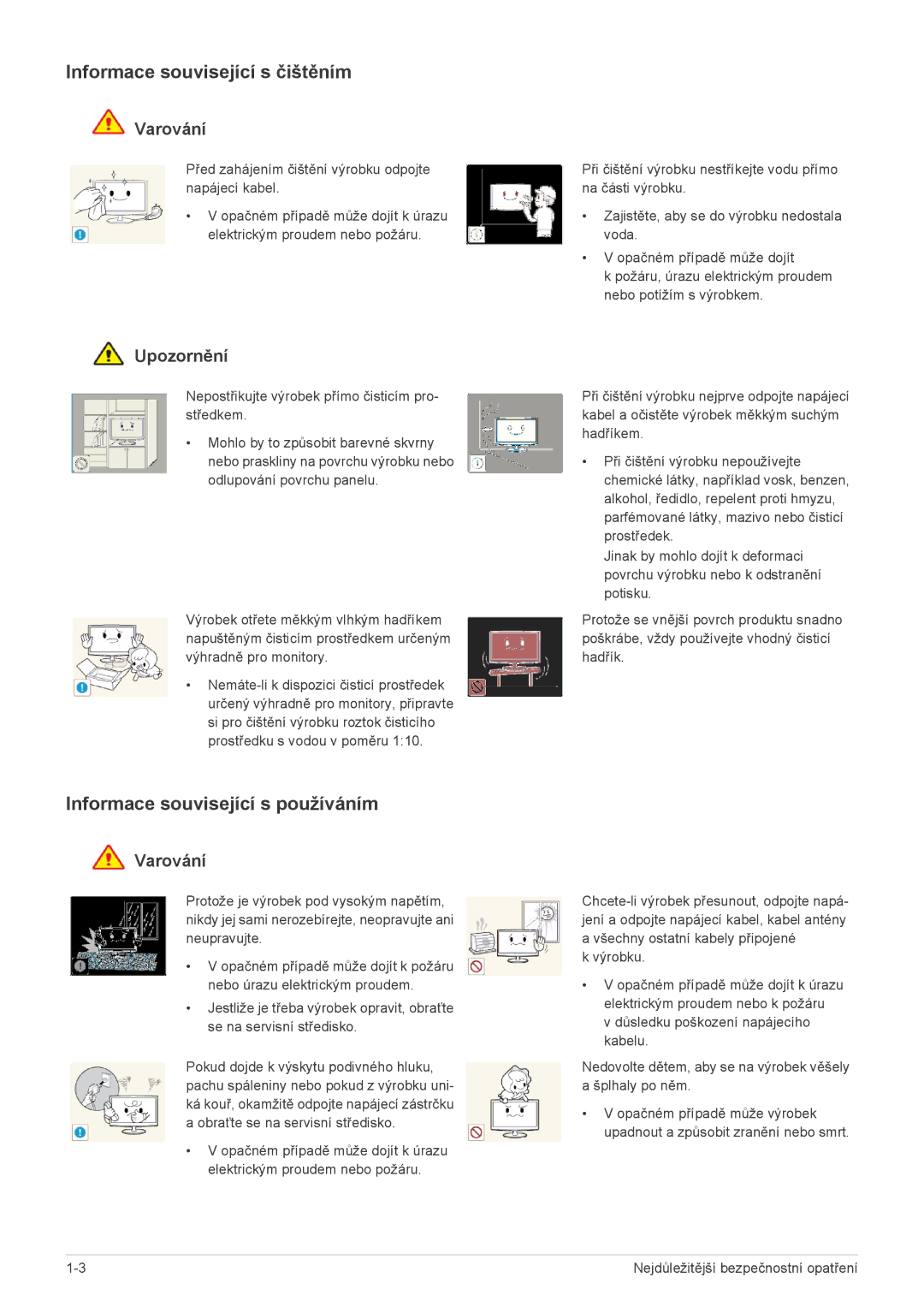 Samsung LS22ELDKF/EN, LS23ELDKF/EN manual Informace související s čištěním, Informace související s používáním 