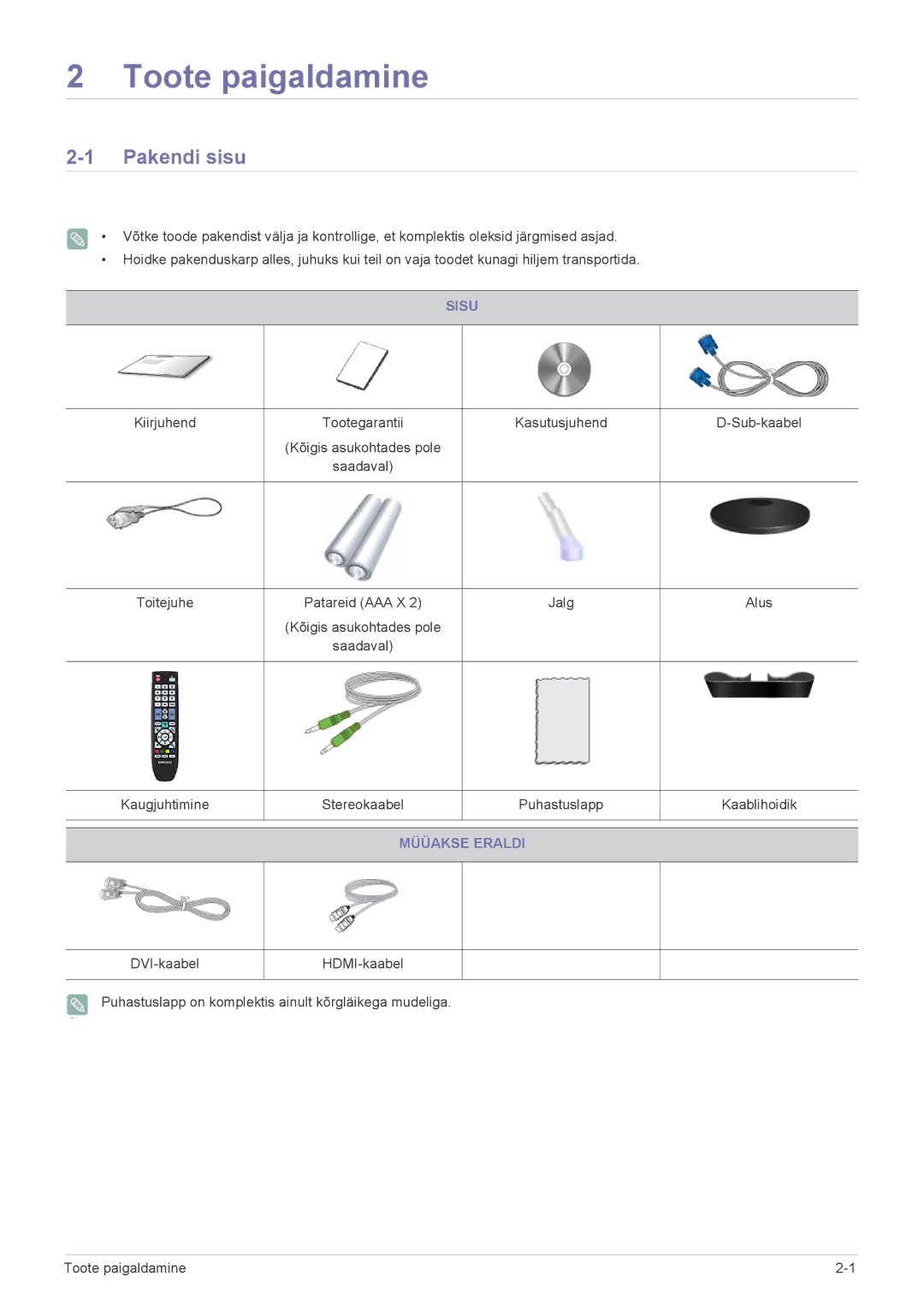 Samsung LS23ELDKF/EN, LS22ELDKF/EN manual Pakendi sisu, Sisu, Müüakse Eraldi 