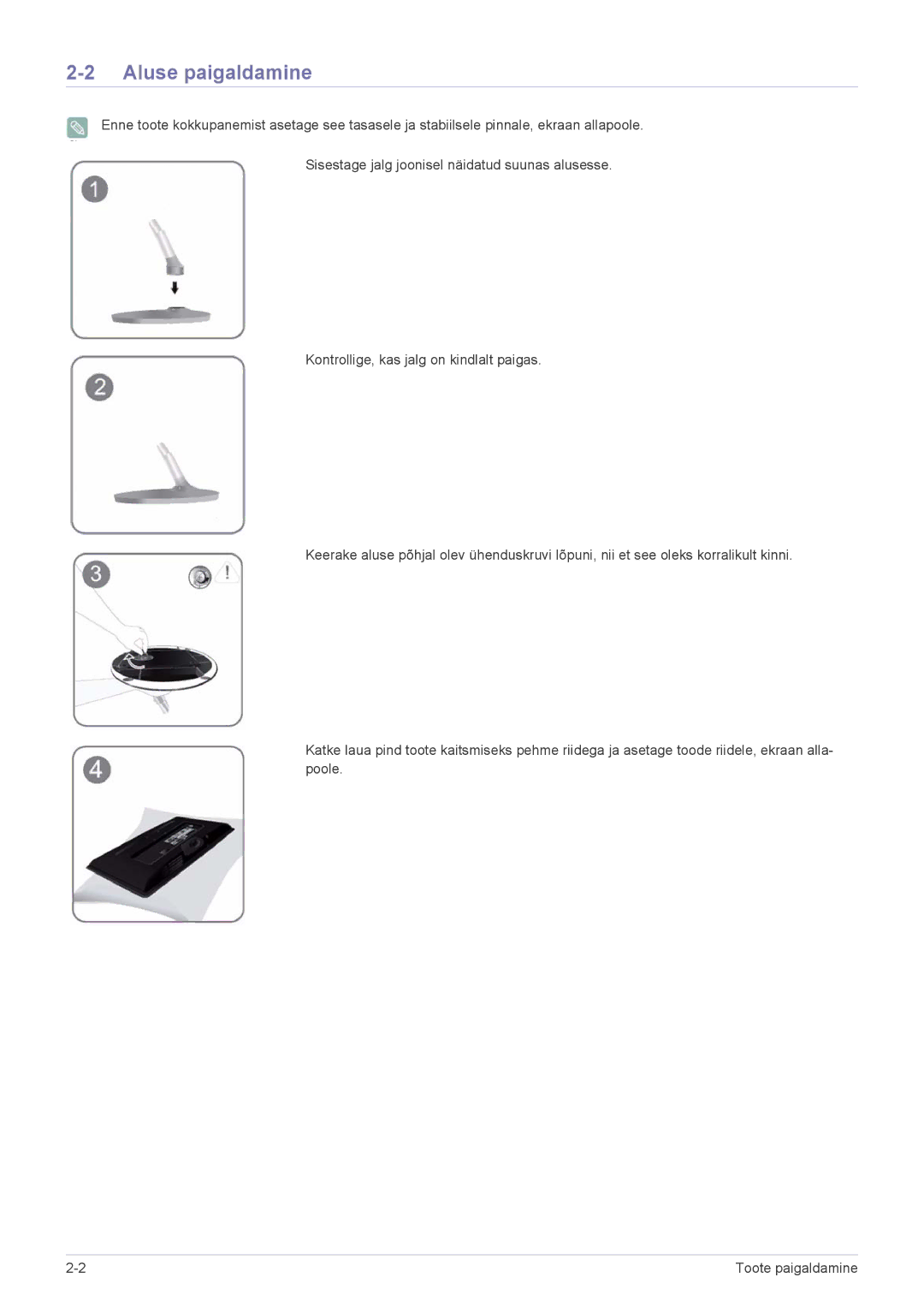 Samsung LS22ELDKF/EN, LS23ELDKF/EN manual Aluse paigaldamine 