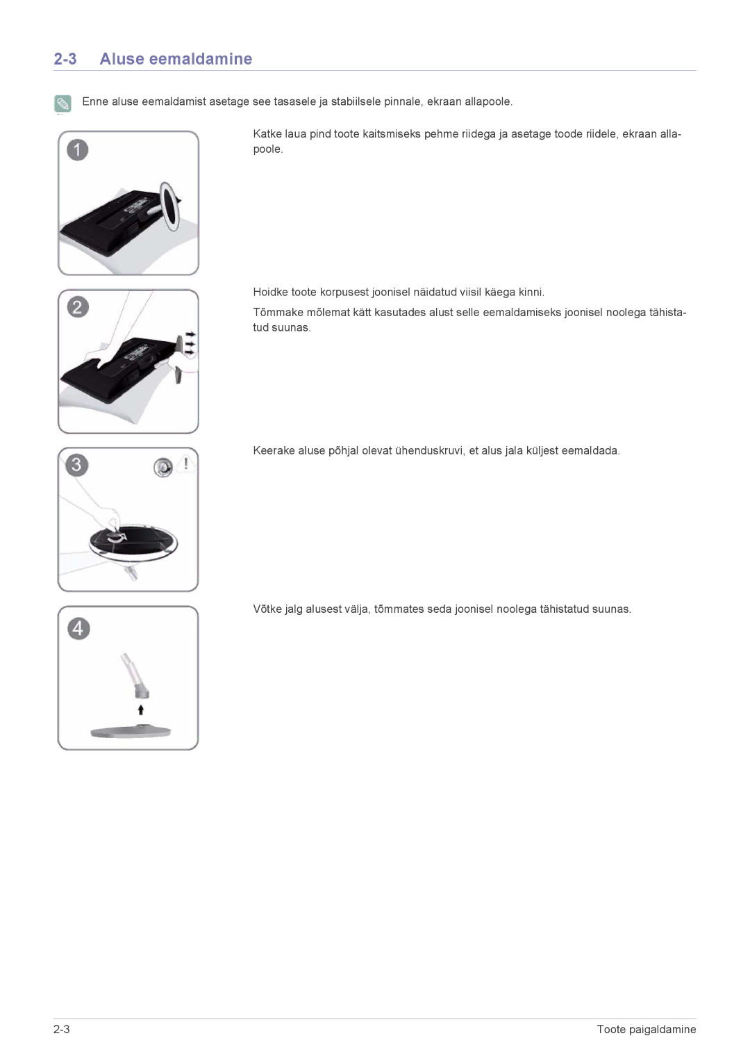 Samsung LS22ELDKF/EN, LS23ELDKF/EN manual Aluse eemaldamine 