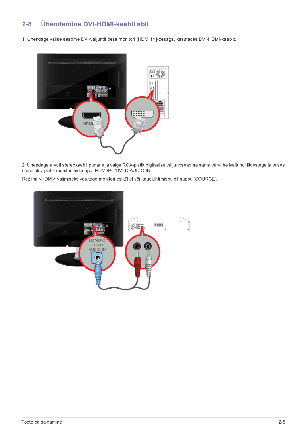 Samsung LS23ELDKF/EN, LS22ELDKF/EN manual Ühendamine DVI-HDMI-kaabli abil 