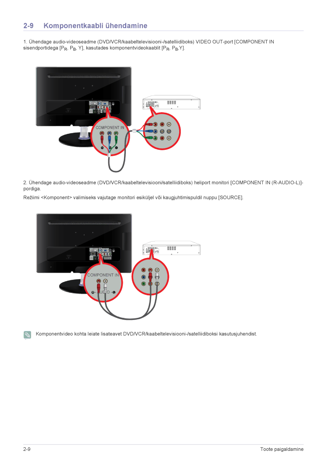 Samsung LS22ELDKF/EN, LS23ELDKF/EN manual Komponentkaabli ühendamine 