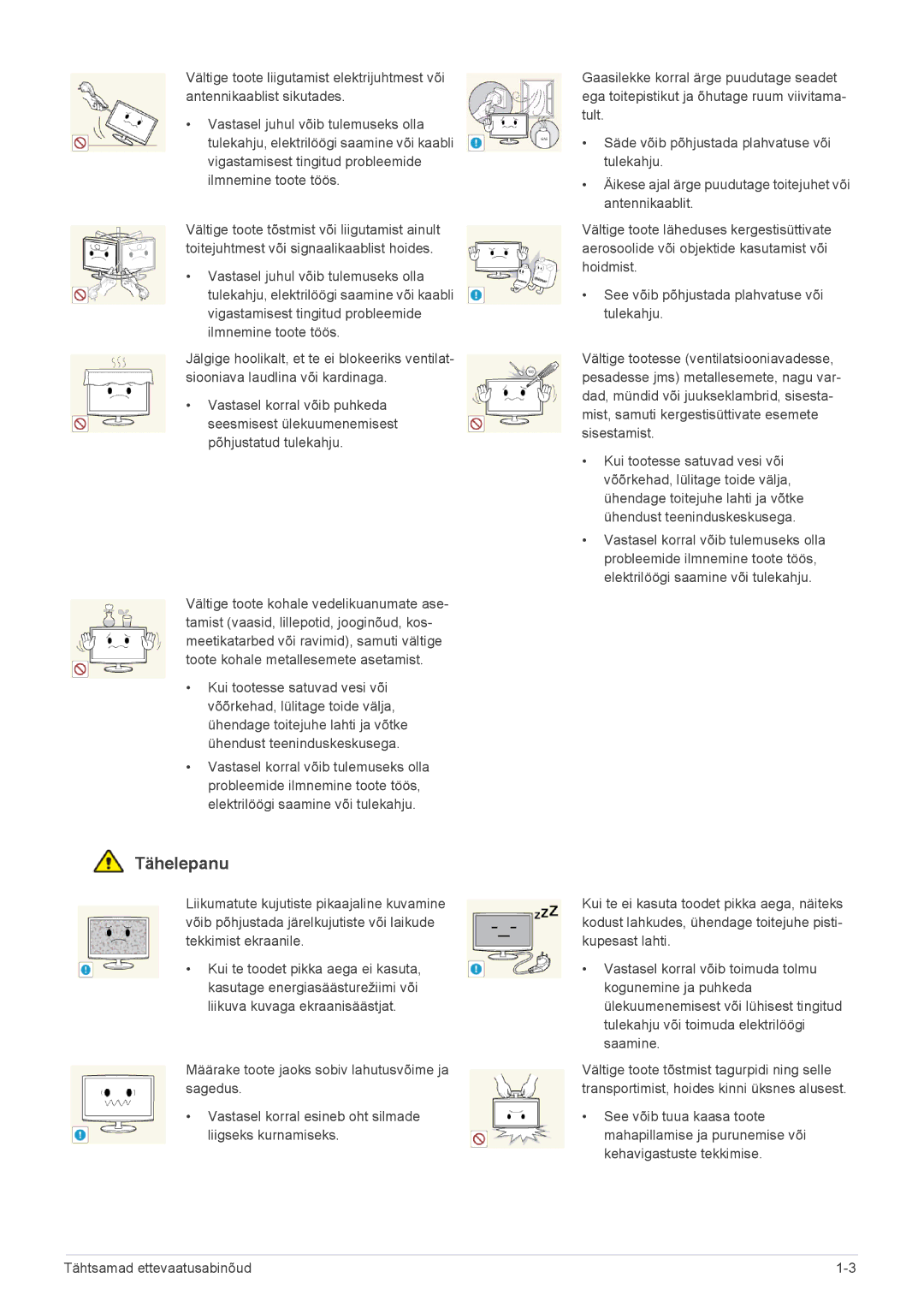 Samsung LS23ELDKF/EN, LS22ELDKF/EN manual Tähelepanu 