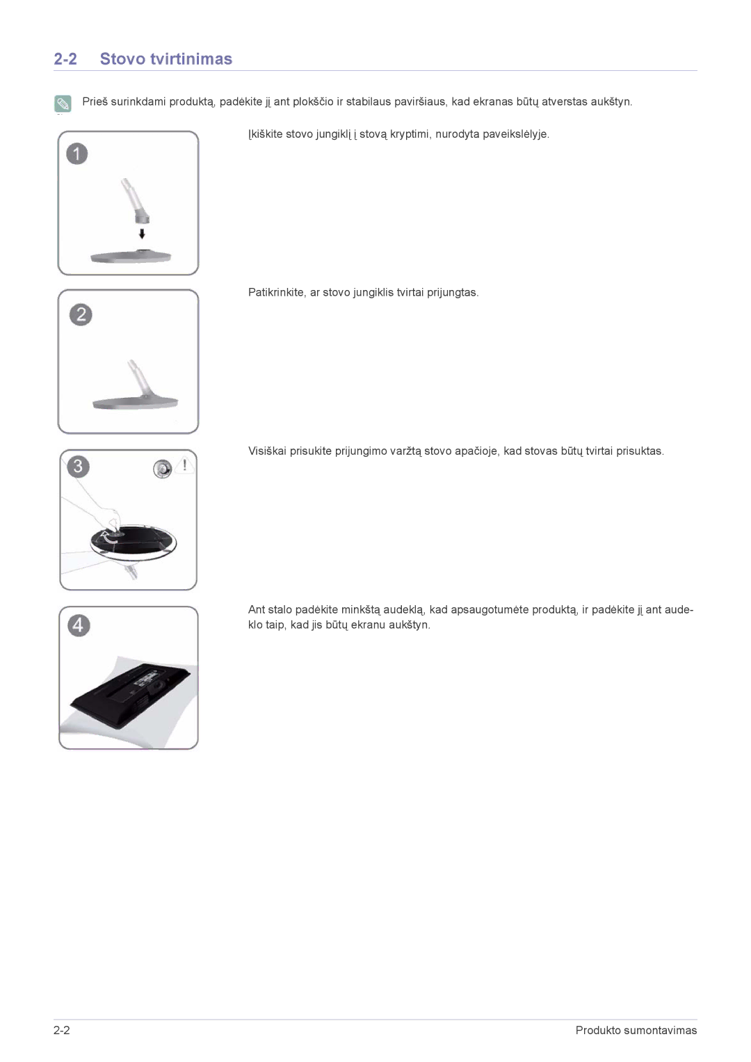 Samsung LS22ELDKF/EN, LS23ELDKF/EN manual Stovo tvirtinimas 