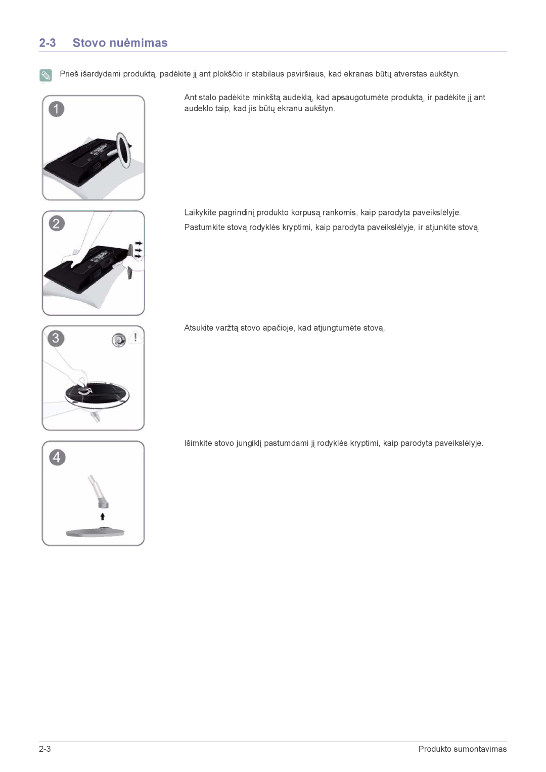 Samsung LS22ELDKF/EN, LS23ELDKF/EN manual Stovo nuėmimas 