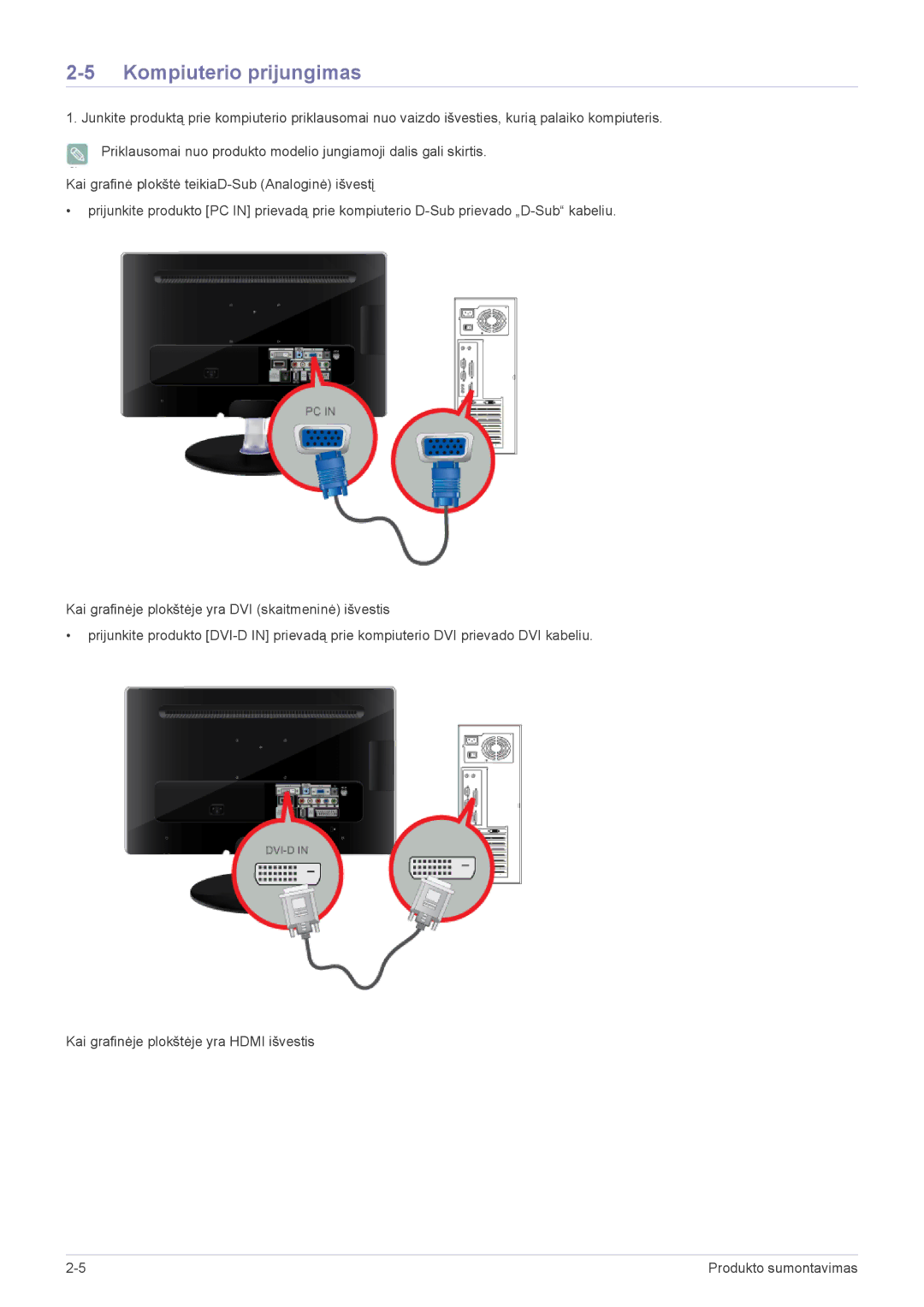 Samsung LS22ELDKF/EN, LS23ELDKF/EN manual Kompiuterio prijungimas 