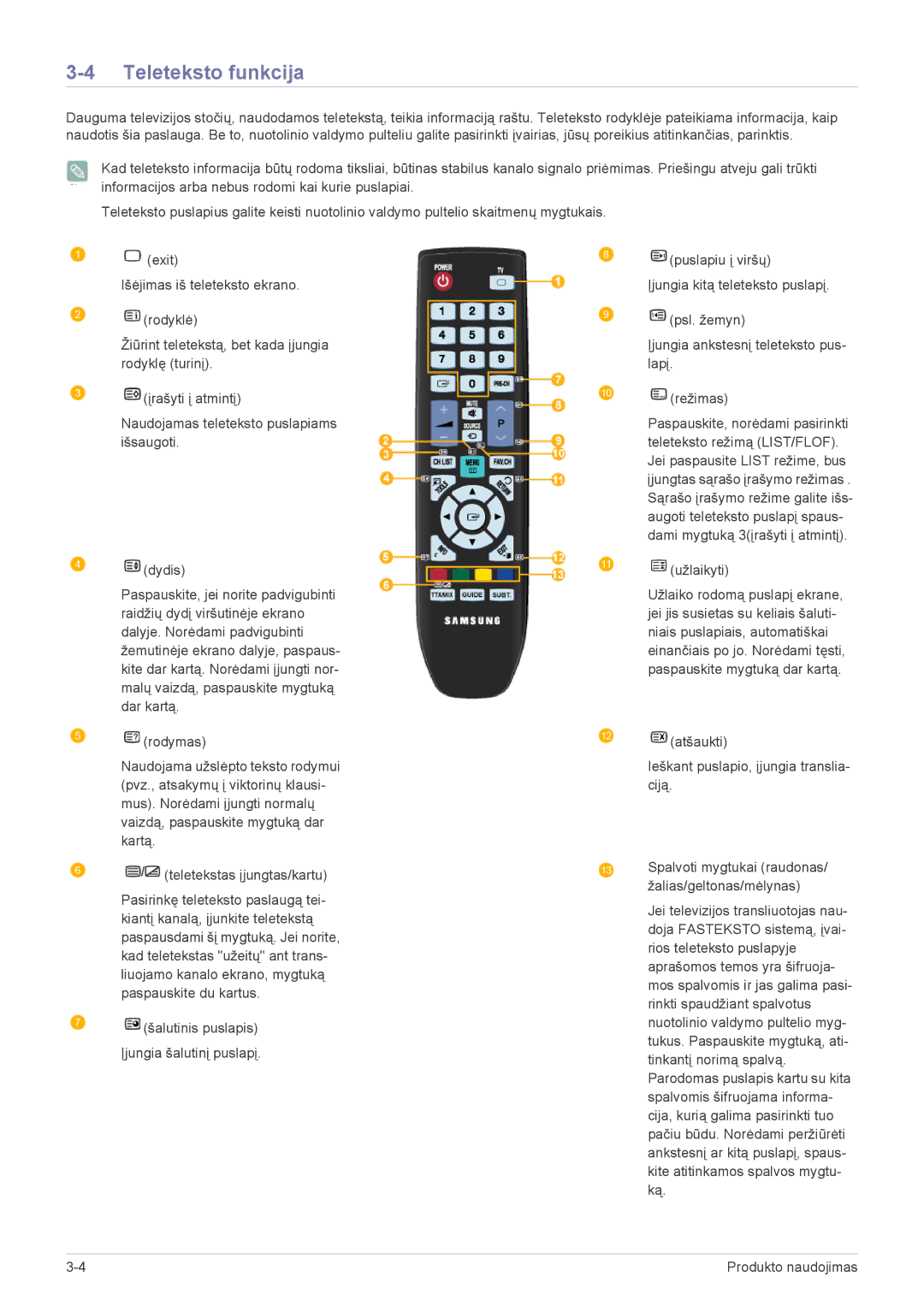 Samsung LS22ELDKF/EN, LS23ELDKF/EN manual Teleteksto funkcija, Užlaikyti 