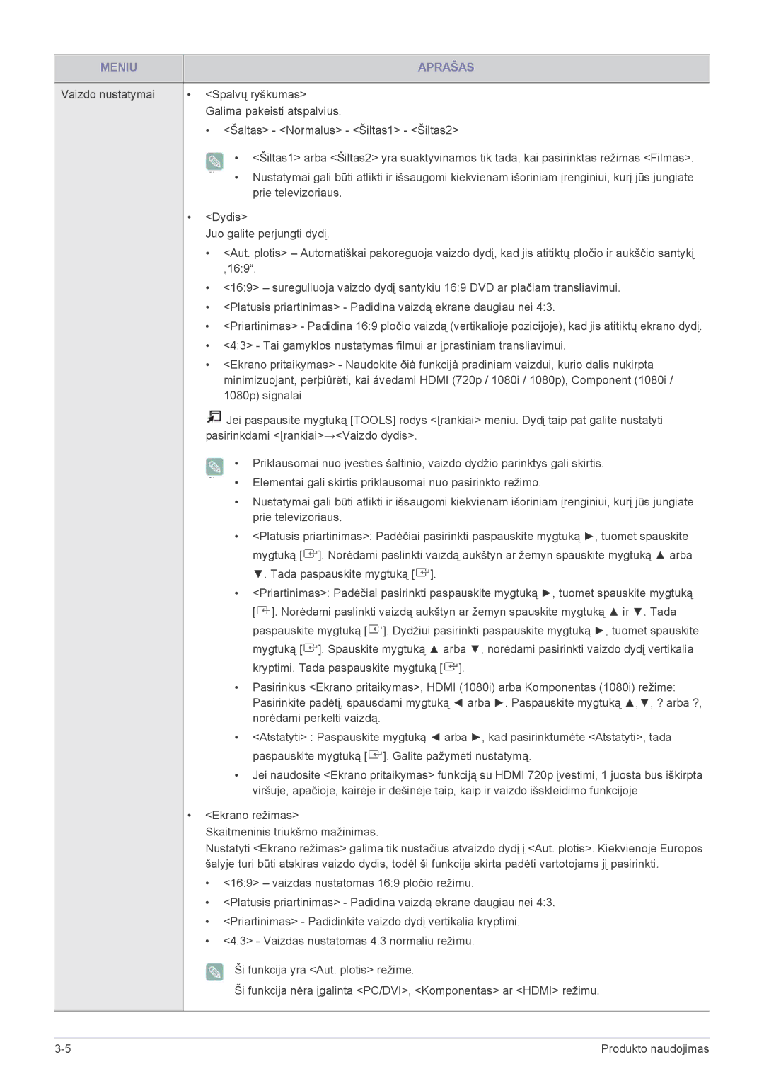 Samsung LS22ELDKF/EN manual Norėdami perkelti vaizdą, Paspauskite mygtuką . Galite pažymėti nustatymą, Ekrano režimas 