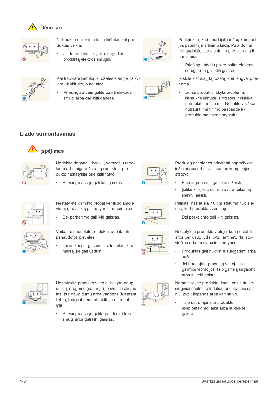 Samsung LS22ELDKF/EN, LS23ELDKF/EN manual Lizdo sumontavimas, Įkiškite kištuką į tą rozetę, kuri lengvai priei- nama 