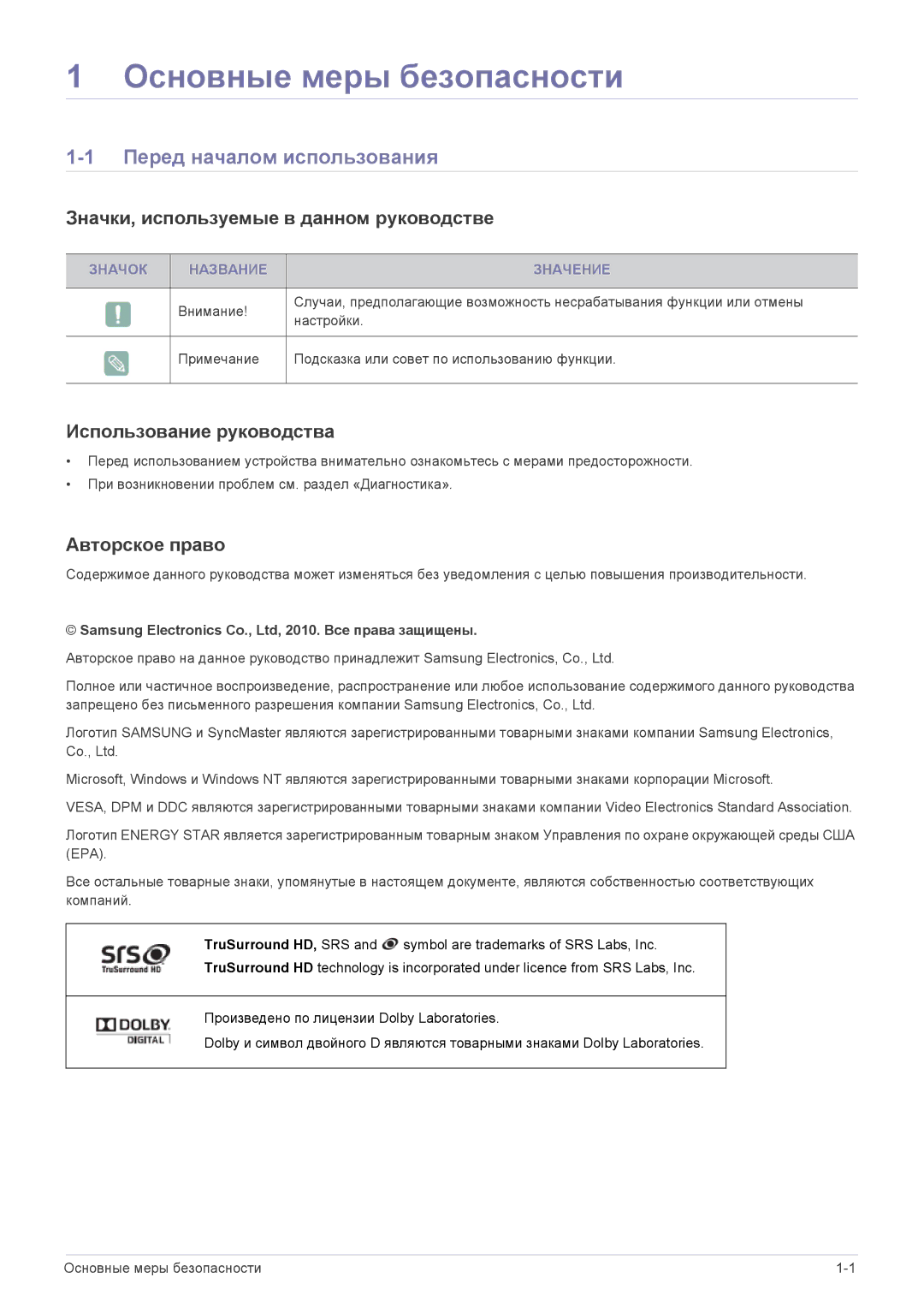 Samsung LS23ELDKF/EN Перед началом использования, Значки, используемые в данном руководстве, Использование руководства 