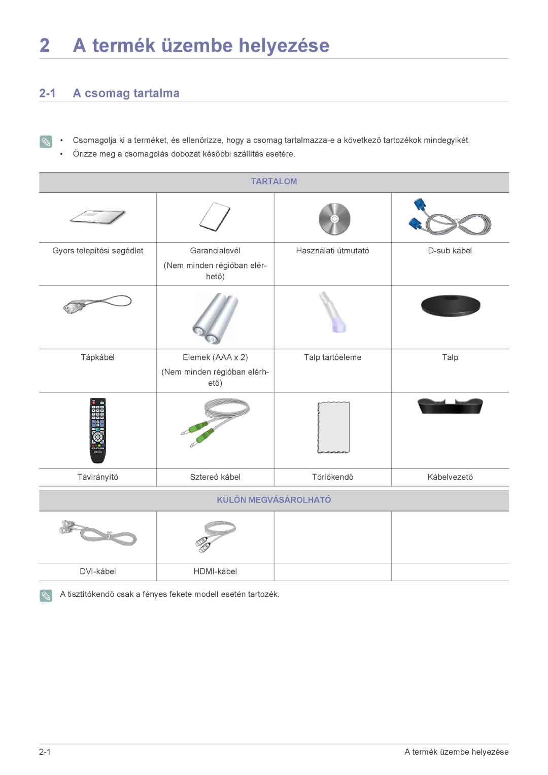 Samsung LS22ELDKF/EN, LS23ELDKF/EN manual Csomag tartalma, Tartalom, Külön Megvásárolható 