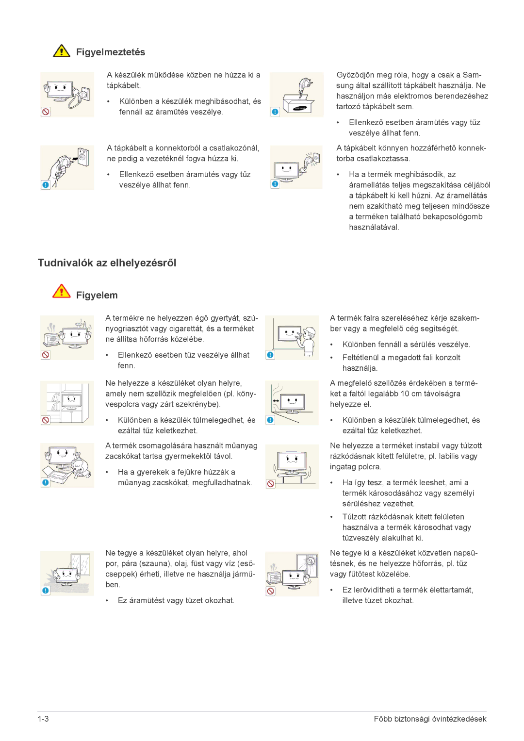 Samsung LS22ELDKF/EN, LS23ELDKF/EN manual Tudnivalók az elhelyezésről, Figyelmeztetés 