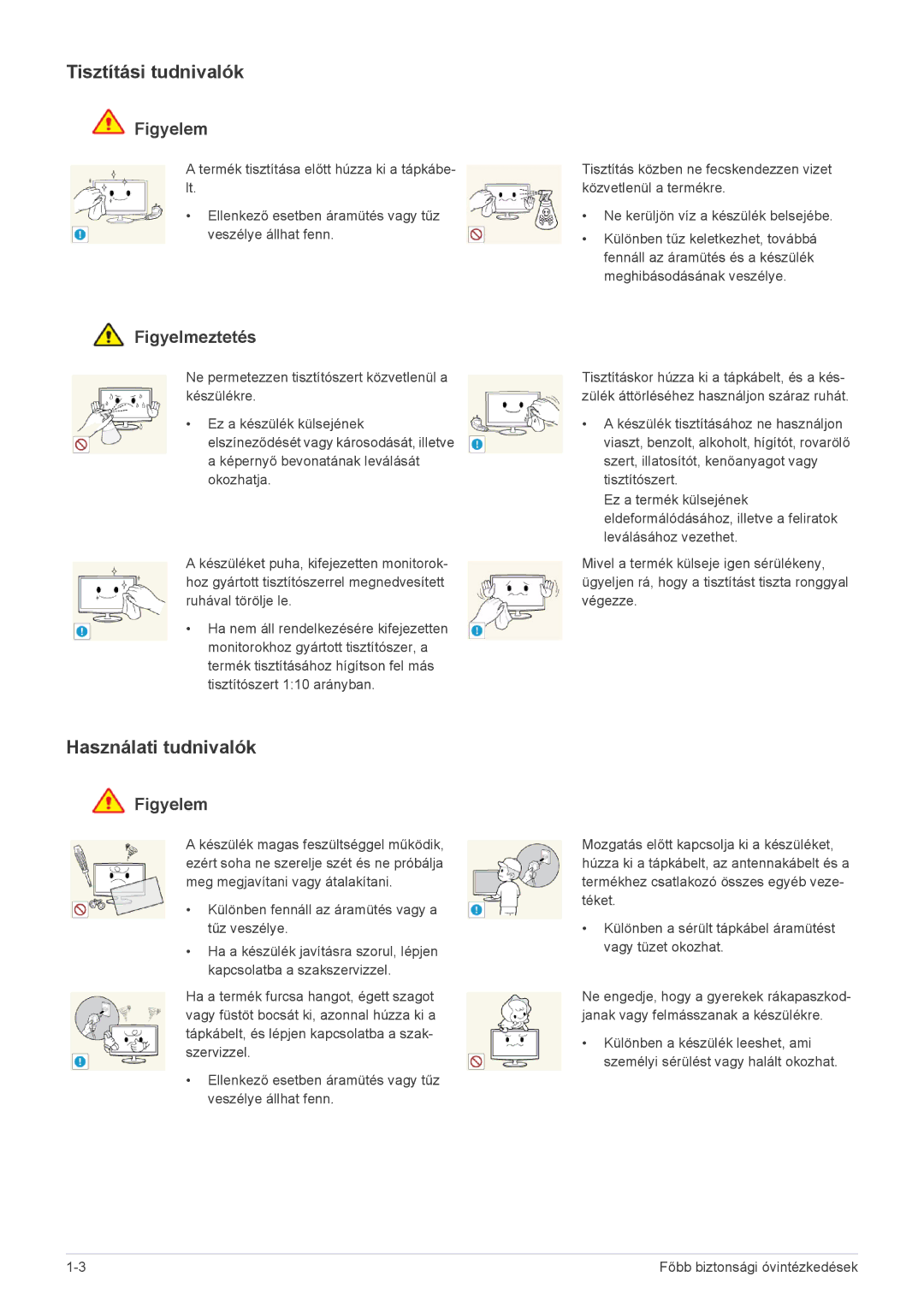 Samsung LS22ELDKF/EN, LS23ELDKF/EN manual Tisztítási tudnivalók, Használati tudnivalók 