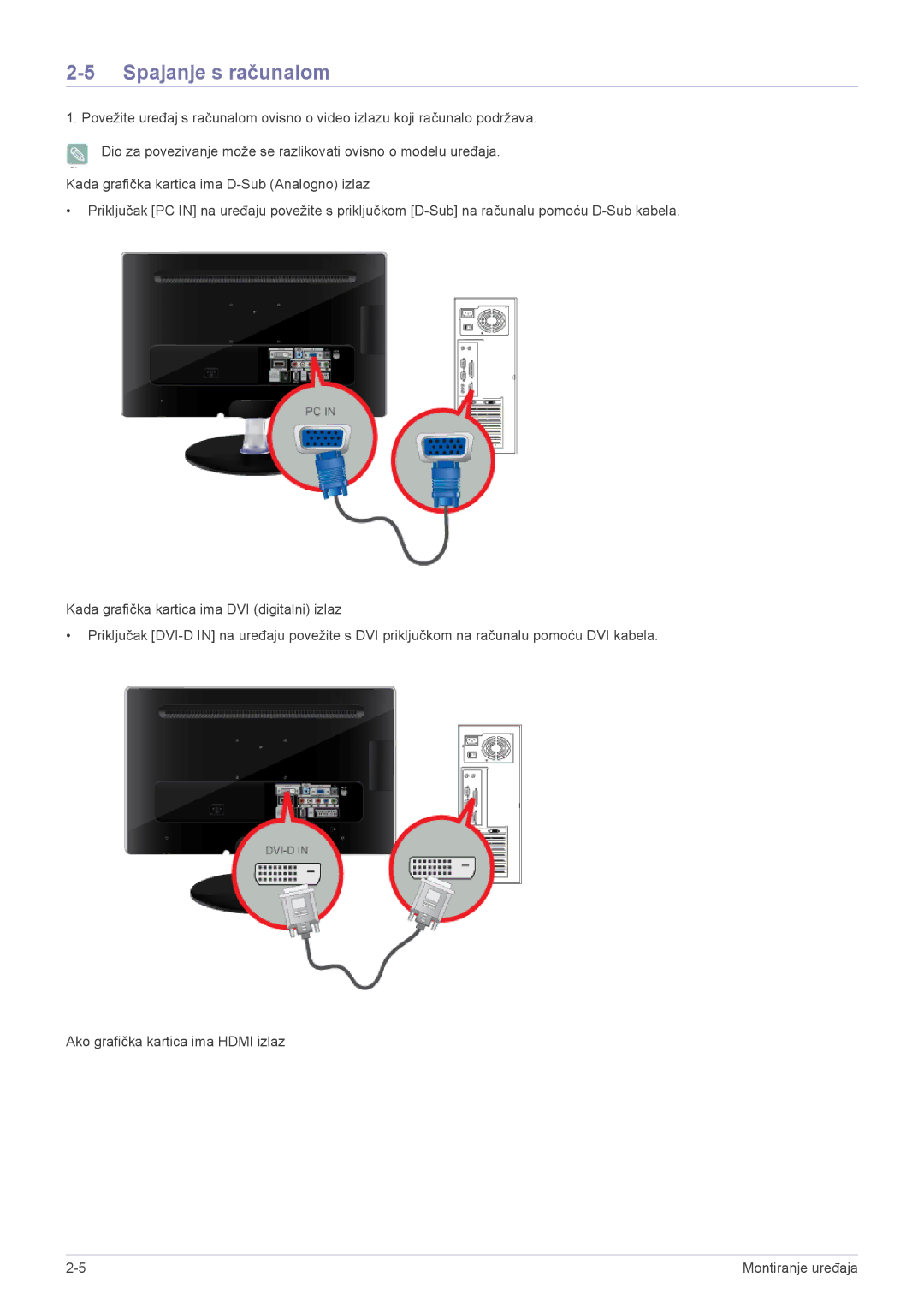 Samsung LS22ELDKF/EN, LS23ELDKF/EN manual Spajanje s računalom 