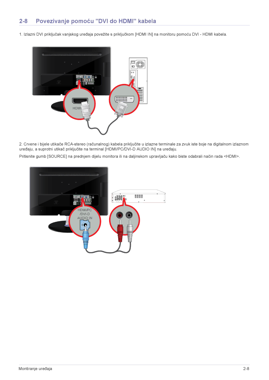 Samsung LS23ELDKF/EN, LS22ELDKF/EN manual Povezivanje pomoću DVI do Hdmi kabela 