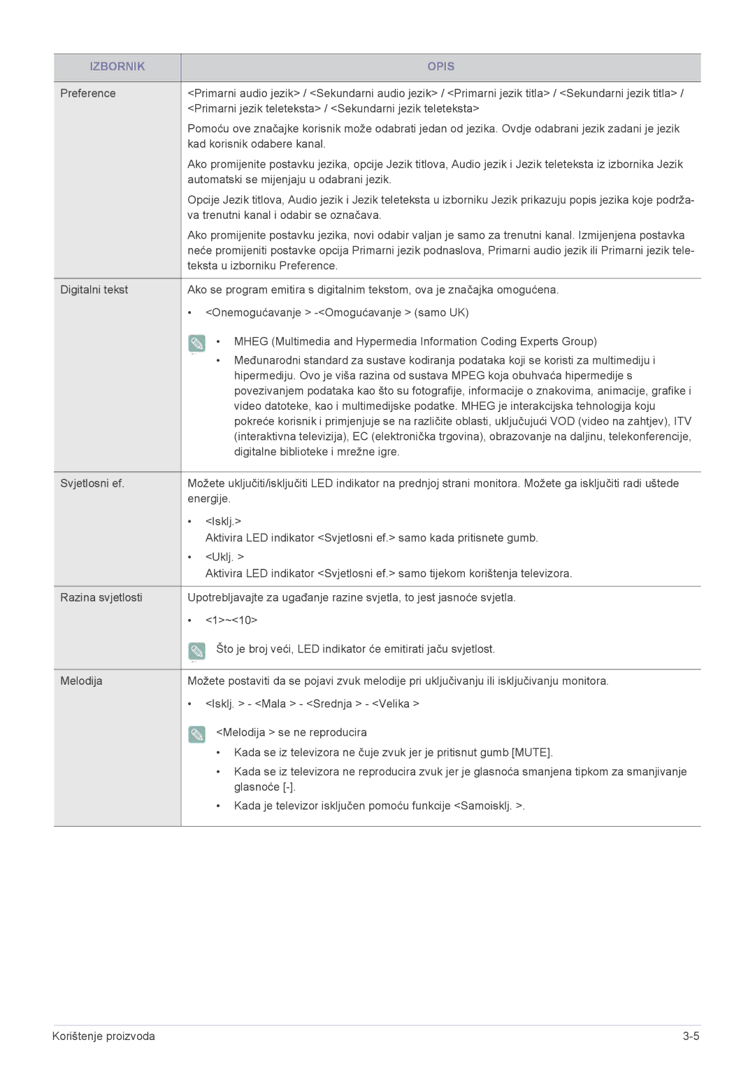 Samsung LS23ELDKF/EN, LS22ELDKF/EN manual Teksta u izborniku Preference 