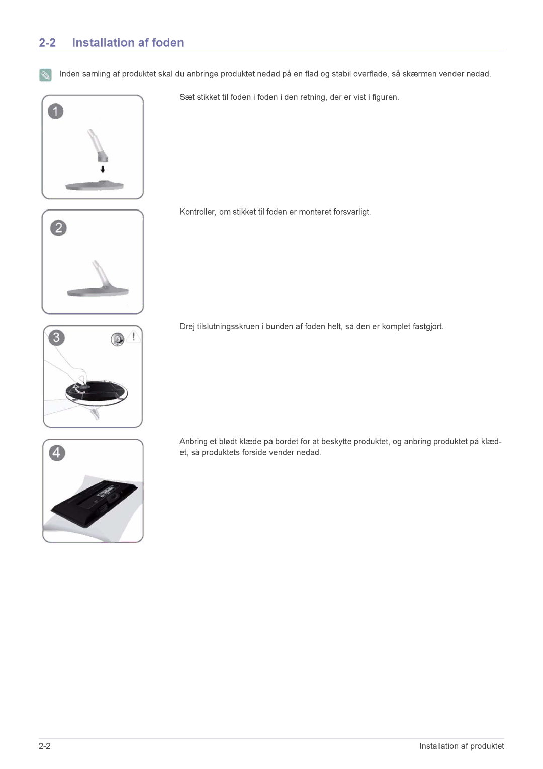 Samsung LS22ELDKF/XE, LS23ELDKF/XE manual Installation af foden 