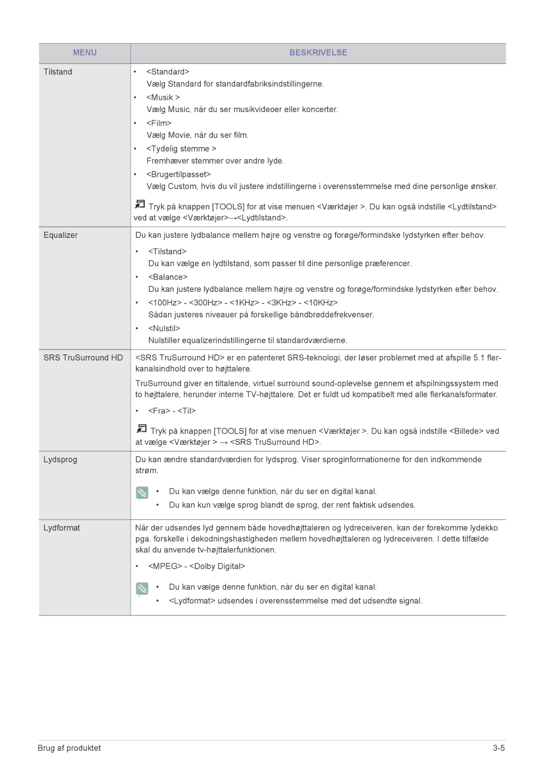 Samsung LS23ELDKF/XE, LS22ELDKF/XE manual Ved at vælge Værktøjer→Lydtilstand 