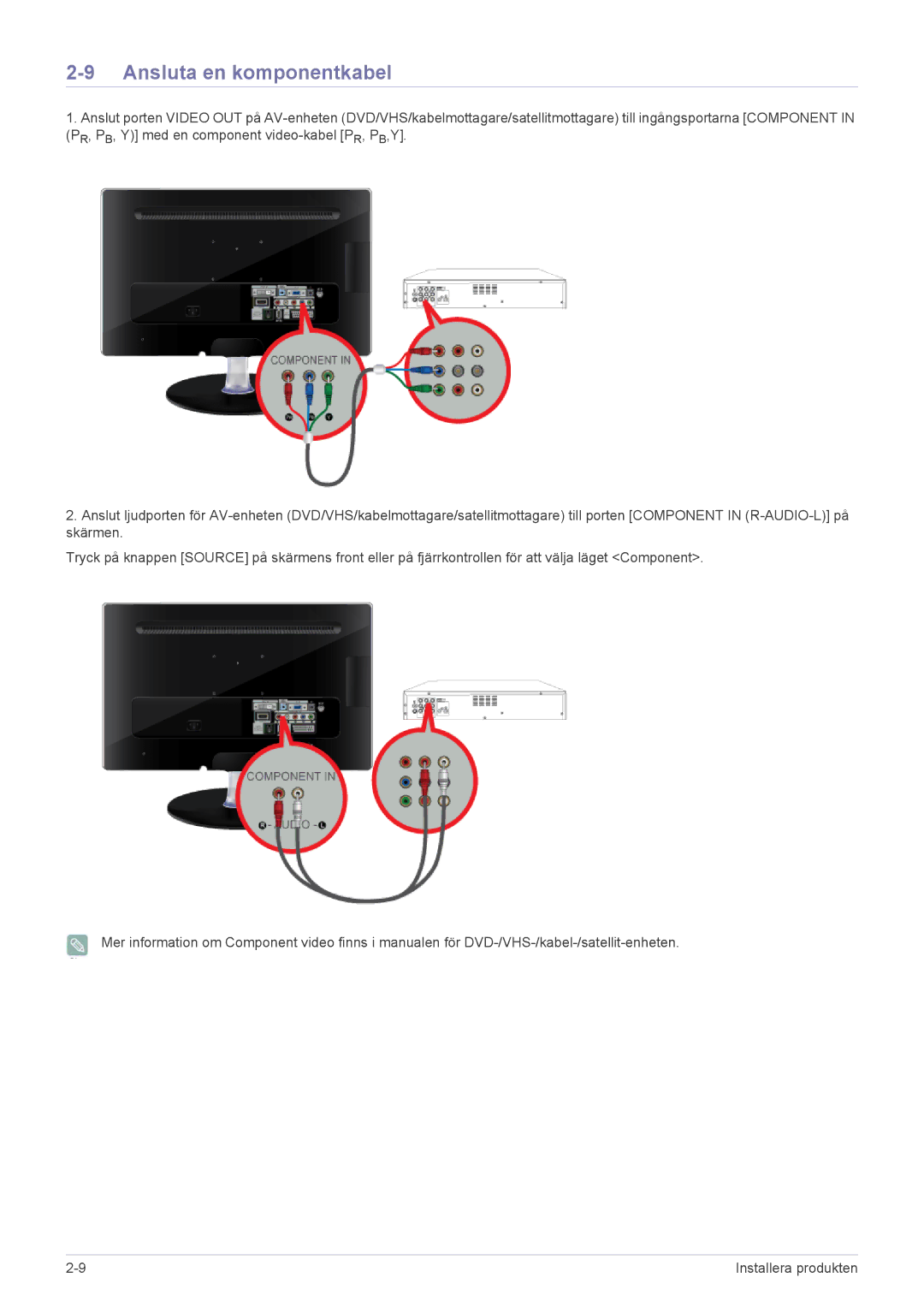 Samsung LS22ELDKF/XE, LS23ELDKF/XE manual Ansluta en komponentkabel 