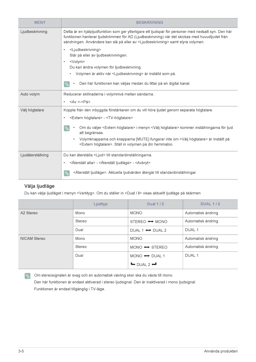 Samsung LS22ELDKF/XE, LS23ELDKF/XE manual Välja ljudläge 