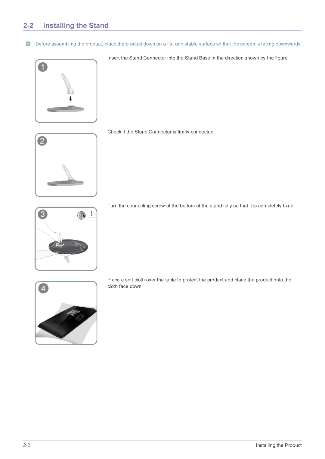 Samsung LS23EMDKU/HS, LS22EMDKU/EN, LS23EMDKU/EN, LS22EMDKF/EN, LS23EMDKF/EN, LS23EMDKU/SM, LS23EMDKU/ZN Installing the Stand 