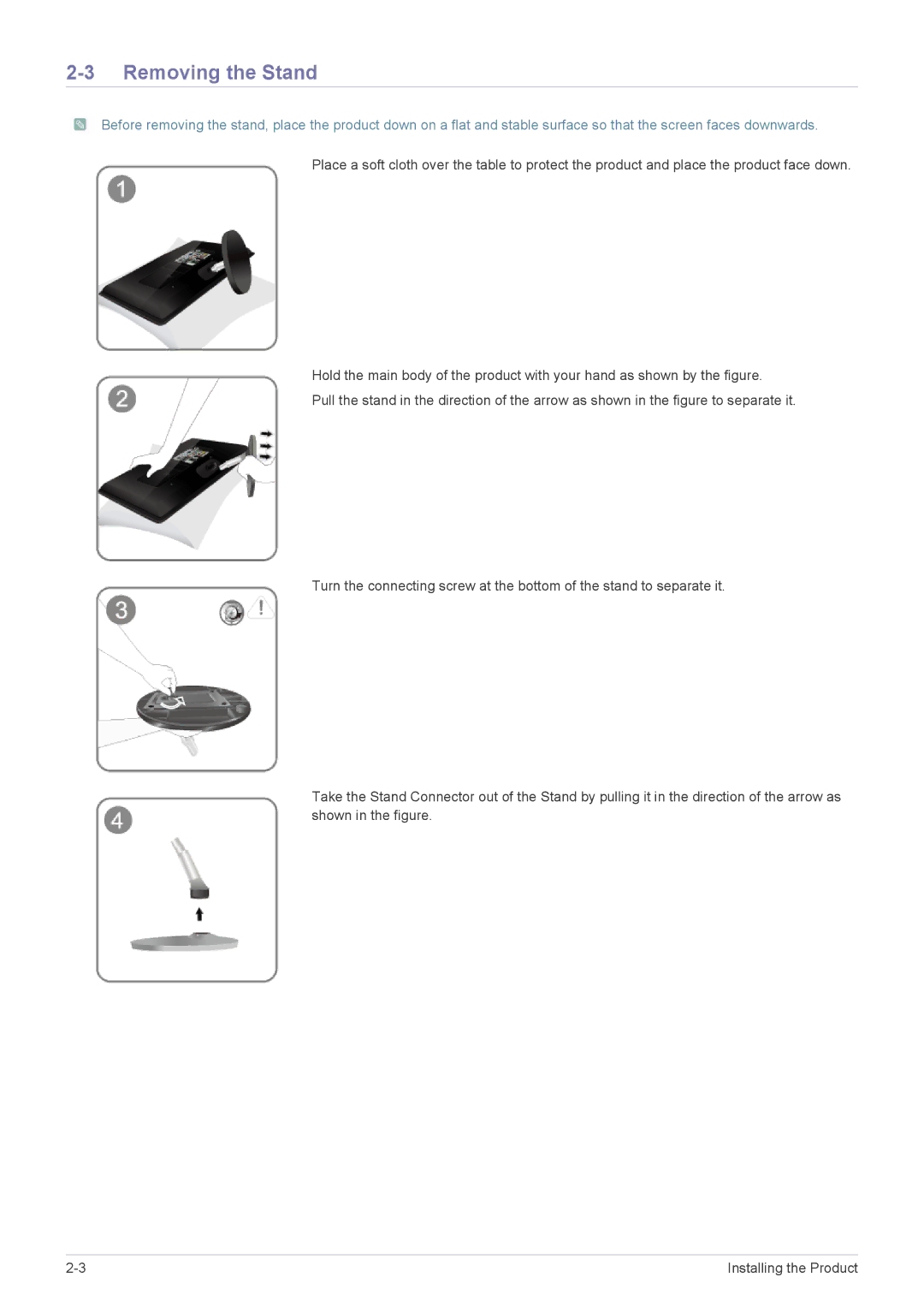 Samsung LS23EMDKU/ZN, LS22EMDKU/EN, LS23EMDKU/EN, LS22EMDKF/EN, LS23EMDKF/EN, LS23EMDKU/HS, LS23EMDKU/SM Removing the Stand 