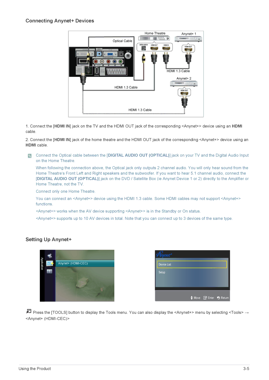 Samsung LS23EMDKF/EN, LS22EMDKU/EN, LS23EMDKU/EN, LS22EMDKF/EN, LS23EMDKU/HS, LS23EMDKU/SM manual Connecting Anynet+ Devices 