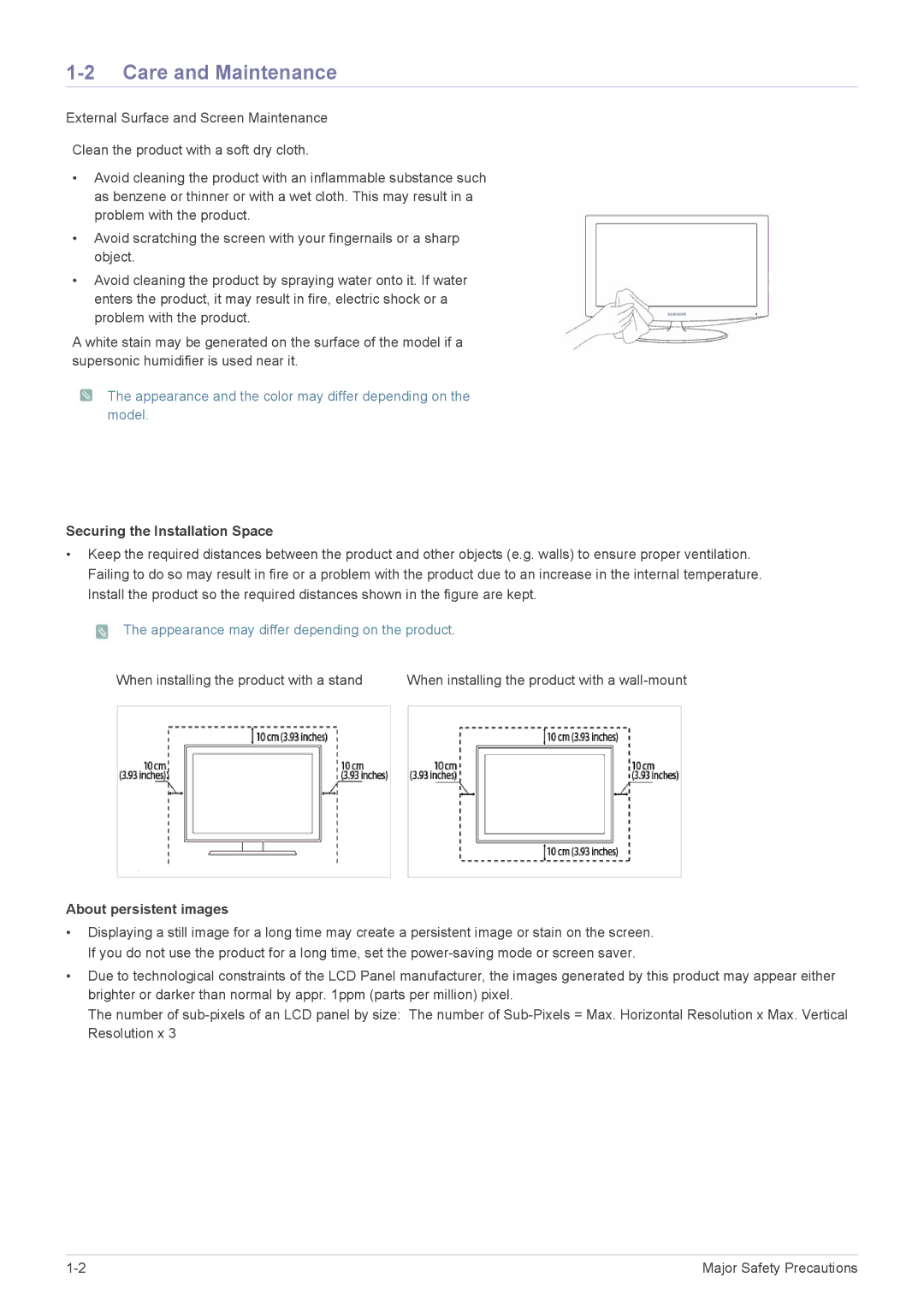 Samsung LS23EMDKU/ZN, LS22EMDKU/EN manual Care and Maintenance, Appearance and the color may differ depending on the model 