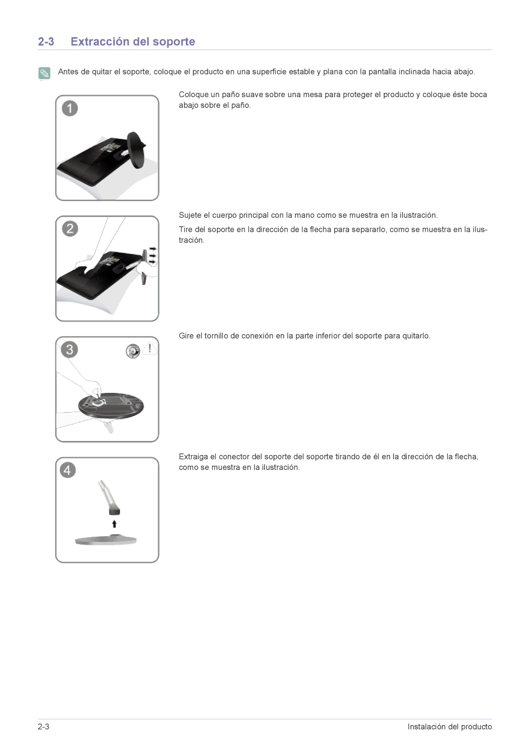 Samsung LS22EMDKF/EN, LS22EMDKU/EN, LS23EMDKU/EN, LS23EMDKF/EN manual Extracción del soporte 