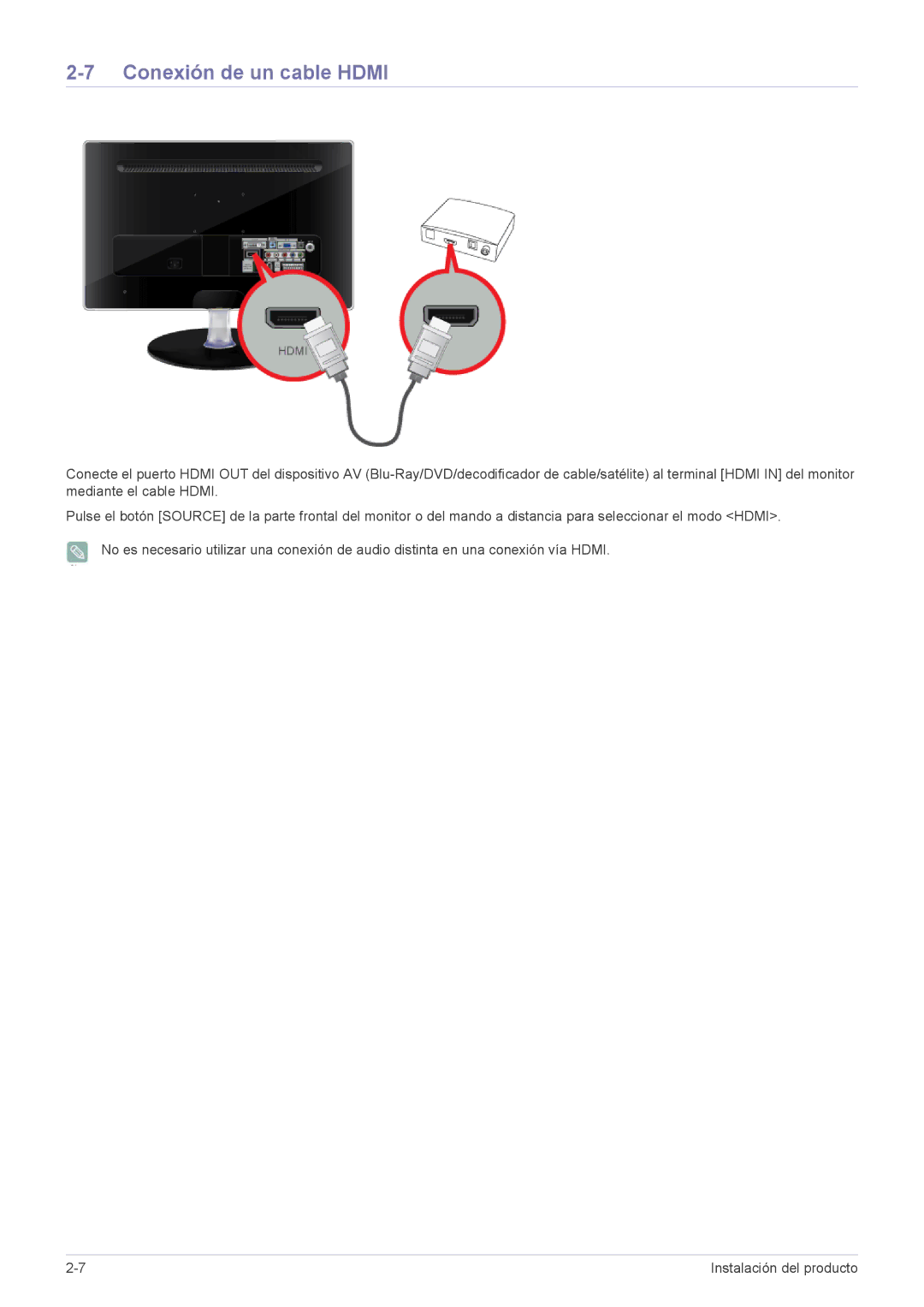 Samsung LS22EMDKU/EN, LS23EMDKU/EN, LS22EMDKF/EN, LS23EMDKF/EN manual Conexión de un cable Hdmi 