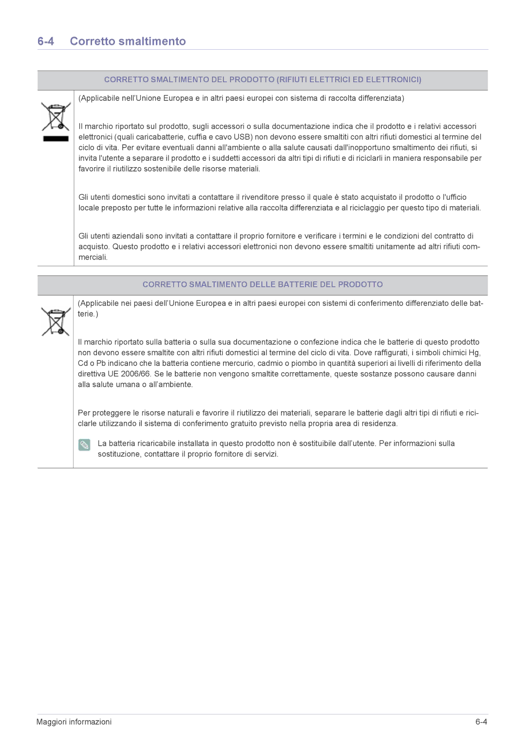 Samsung LS22EMDKF/EN, LS22EMDKU/EN, LS23EMDKU/EN Corretto smaltimento, Corretto Smaltimento Delle Batterie DEL Prodotto 