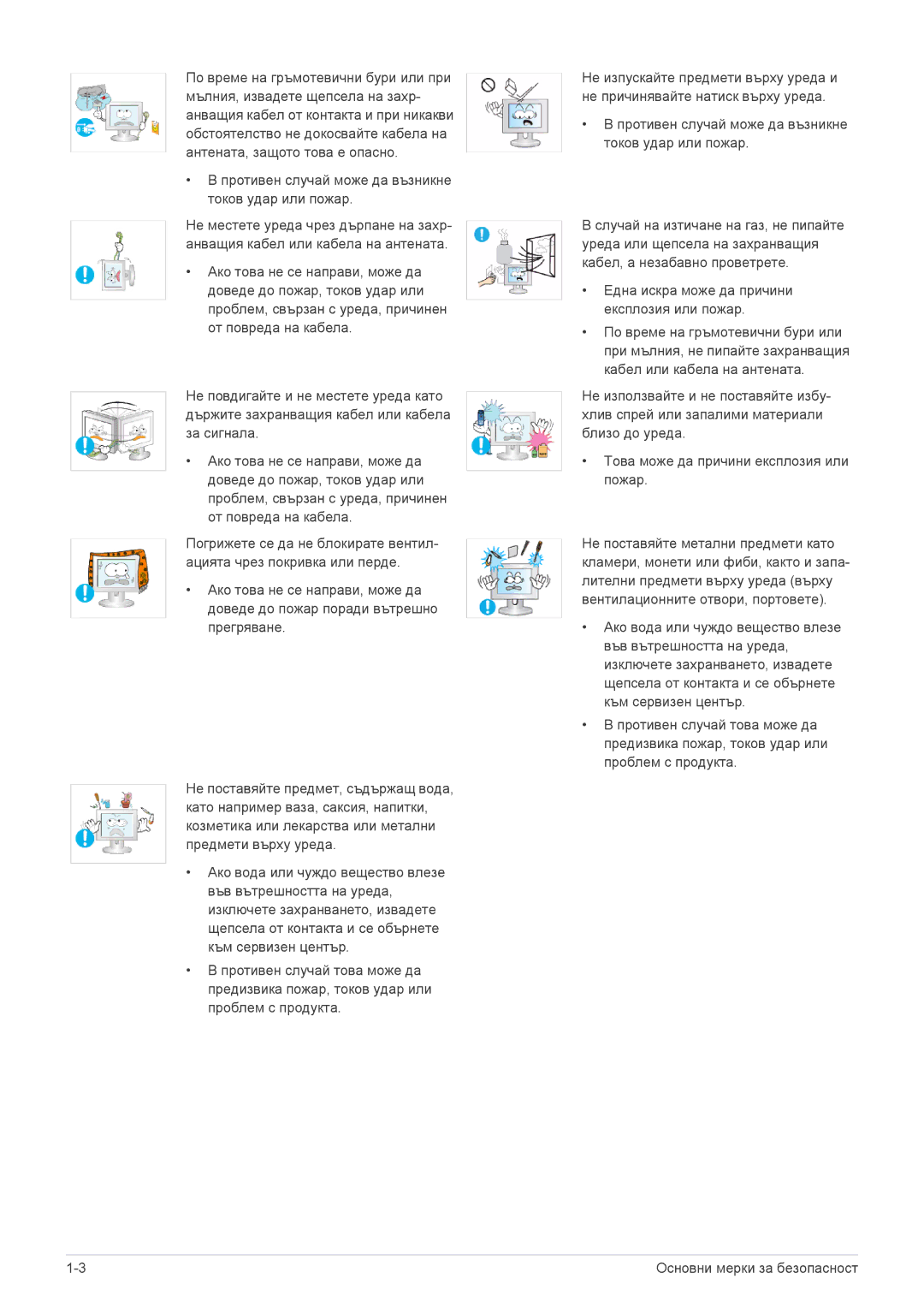 Samsung LS22EMDKU/EN, LS23EMDKU/EN, LS22EMDKF/EN manual Основни мерки за безопасност 