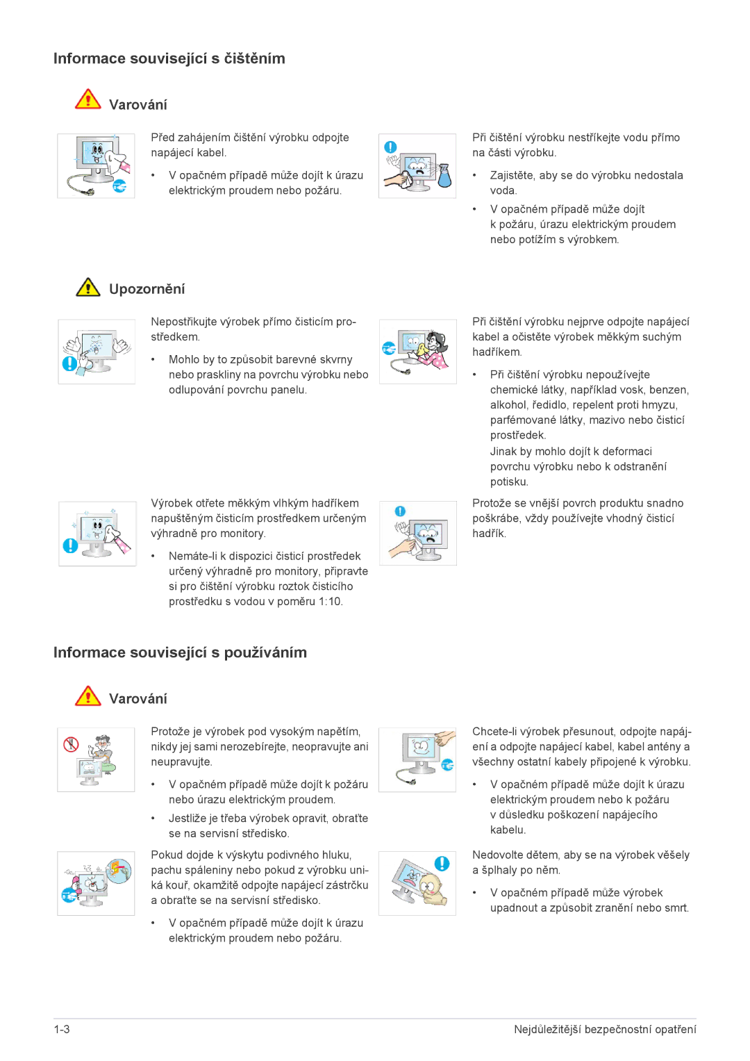 Samsung LS23EMDKU/EN, LS22EMDKU/EN, LS22EMDKF/EN manual Informace související s čištěním, Informace související s používáním 