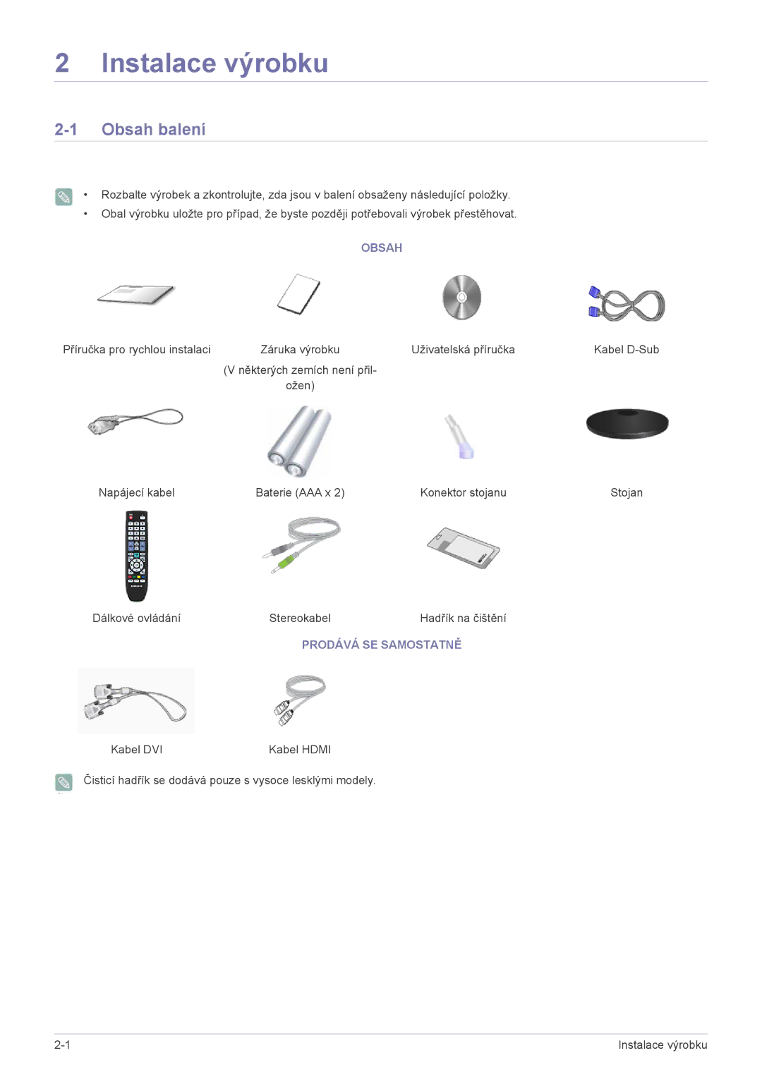 Samsung LS22EMDKF/EN, LS22EMDKU/EN, LS23EMDKU/EN manual Obsah balení, Prodává SE Samostatně 