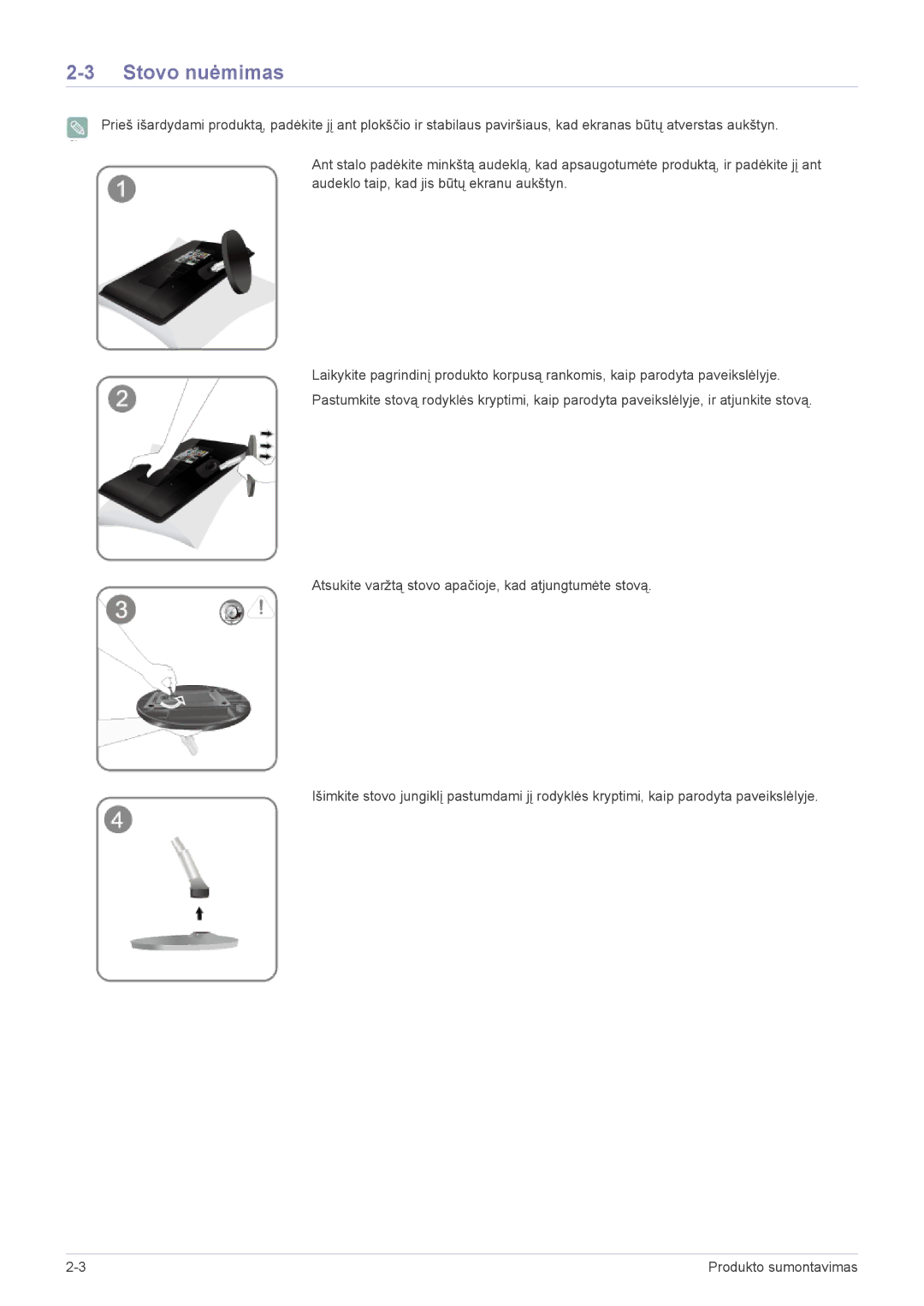 Samsung LS23EMDKU/EN, LS22EMDKU/EN, LS22EMDKF/EN manual Stovo nuėmimas 