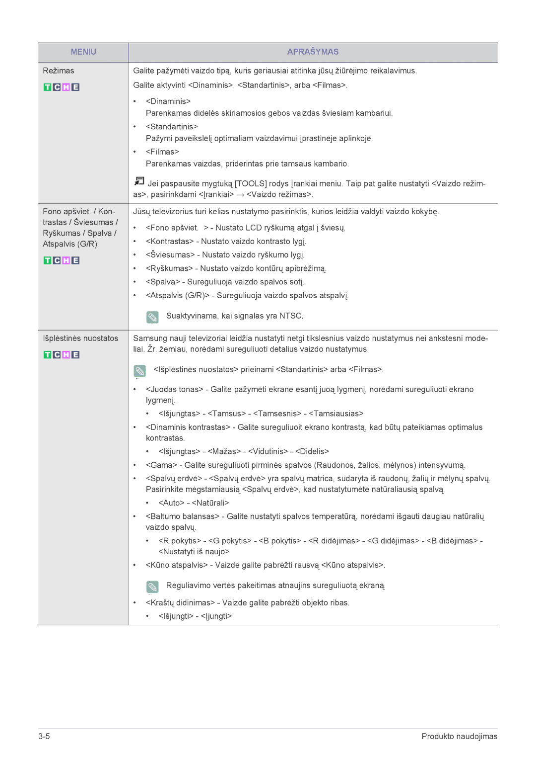 Samsung LS23EMDKU/EN, LS22EMDKU/EN, LS22EMDKF/EN manual Išplėstinės nuostatos prieinami Standartinis arba Filmas 