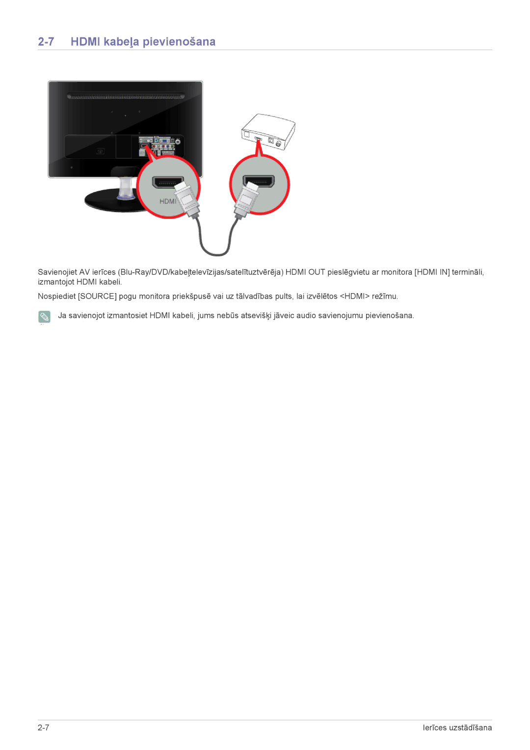 Samsung LS23EMDKU/EN, LS22EMDKU/EN, LS22EMDKF/EN manual Hdmi kabeļa pievienošana 