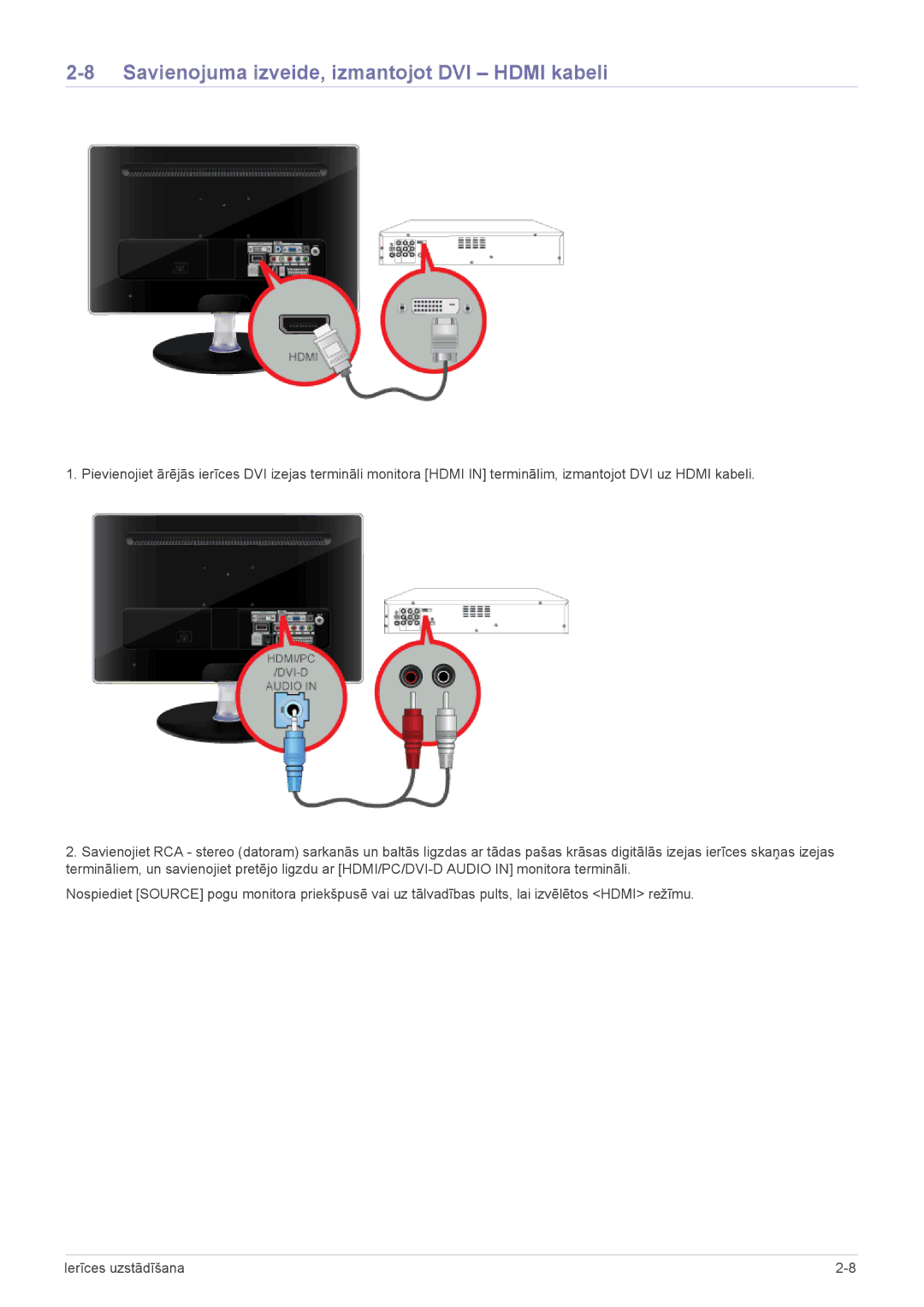 Samsung LS22EMDKF/EN, LS22EMDKU/EN, LS23EMDKU/EN manual Savienojuma izveide, izmantojot DVI Hdmi kabeli 