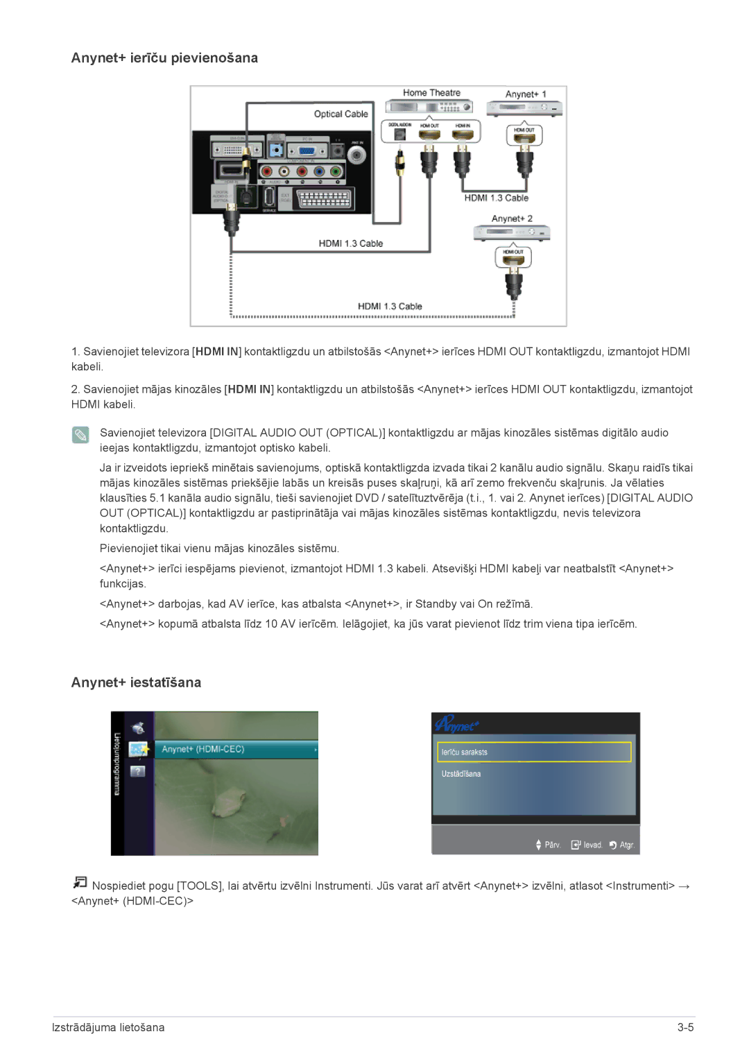 Samsung LS22EMDKF/EN, LS22EMDKU/EN, LS23EMDKU/EN manual Anynet+ ierīču pievienošana 