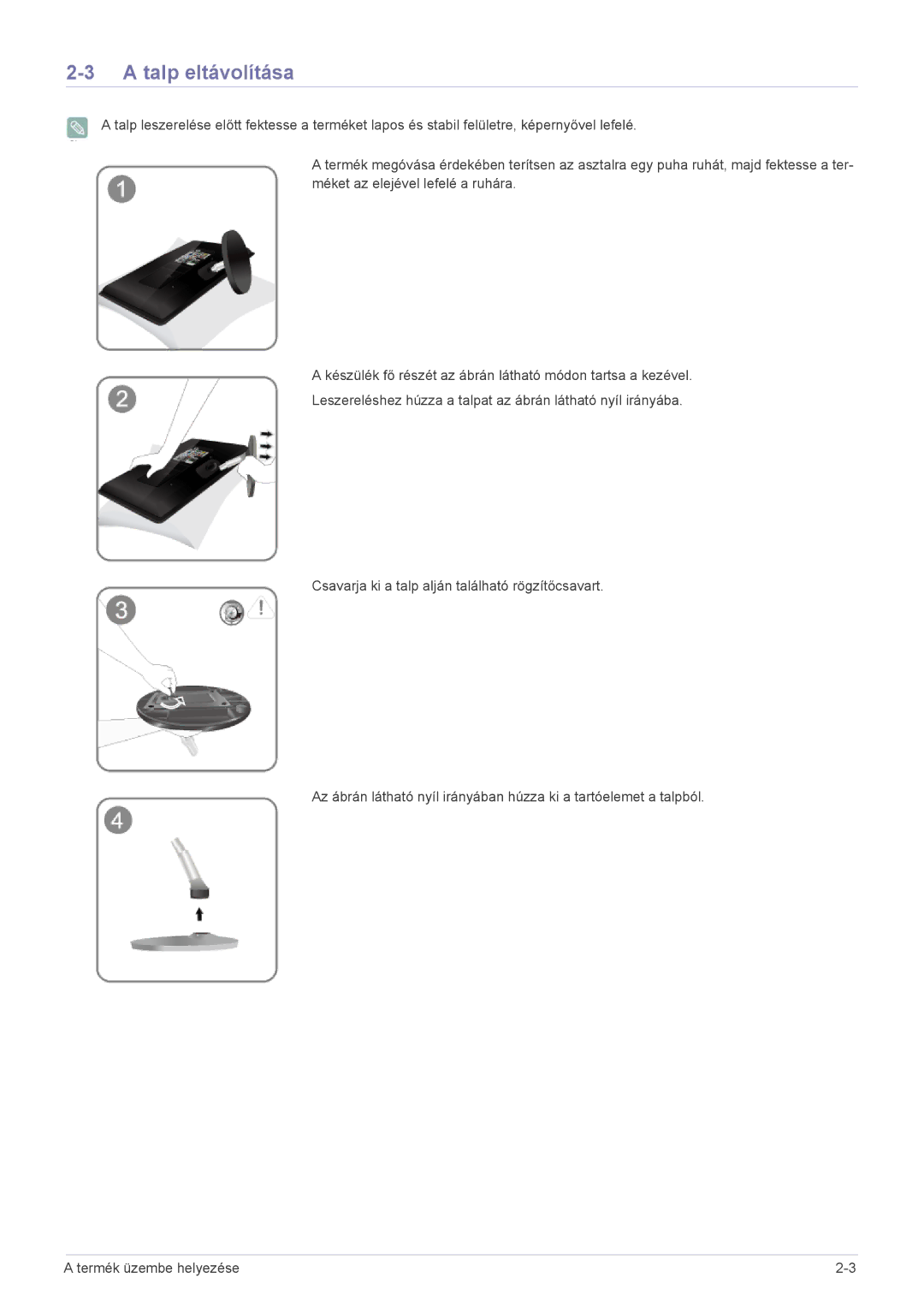 Samsung LS22EMDKU/XE, LS22EMDKU/EN, LS23EMDKU/EN manual Talp eltávolítása 