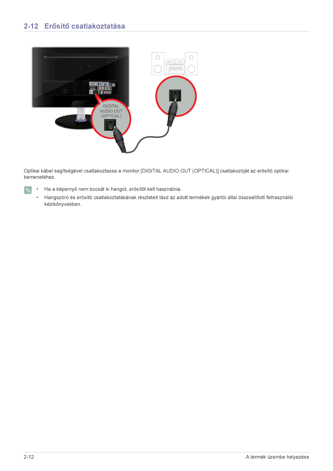 Samsung LS23EMDKU/EN, LS22EMDKU/EN, LS22EMDKU/XE manual 12 Erősítő csatlakoztatása 