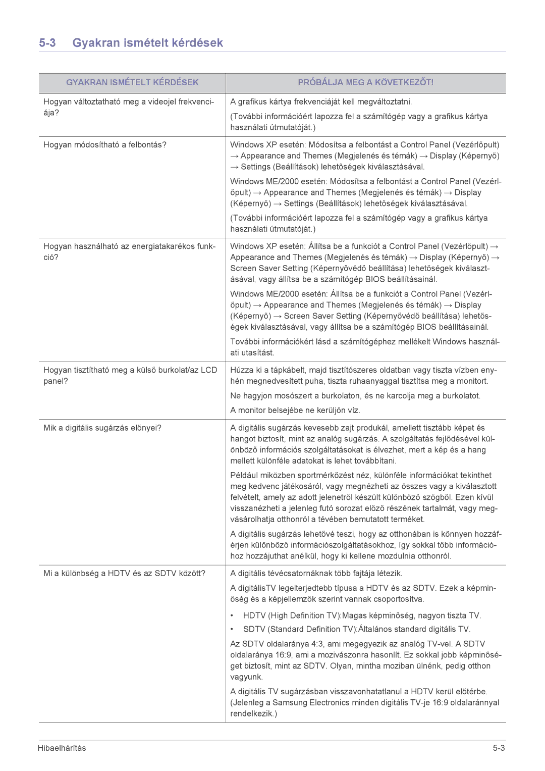 Samsung LS23EMDKU/EN, LS22EMDKU/EN manual Gyakran ismételt kérdések, Gyakran Ismételt Kérdések Próbálja MEG a Következőt 