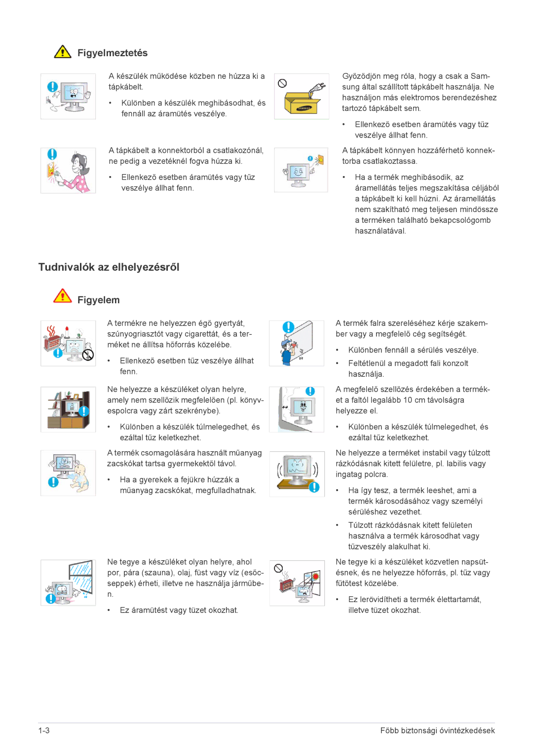 Samsung LS22EMDKU/XE, LS22EMDKU/EN, LS23EMDKU/EN manual Tudnivalók az elhelyezésről, Figyelmeztetés 