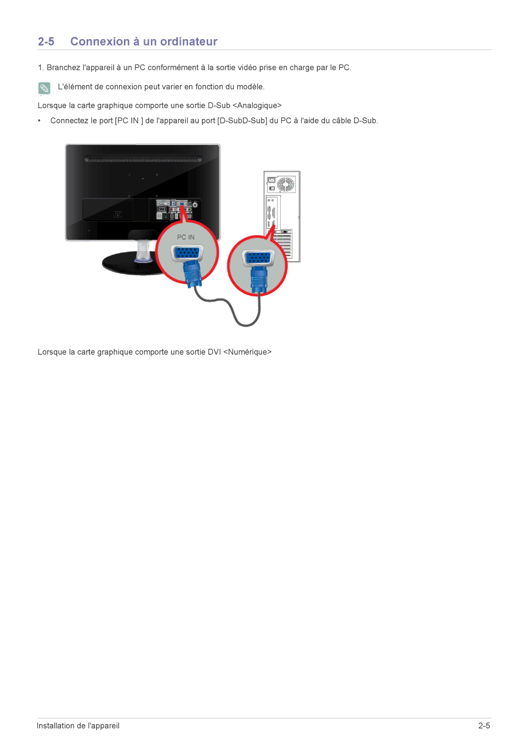 Samsung LS23EMDKU/EN, LS22EMDKU/EN manual Connexion à un ordinateur 