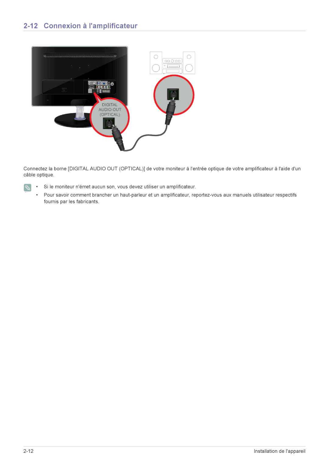 Samsung LS22EMDKU/EN, LS23EMDKU/EN manual Connexion à lamplificateur 