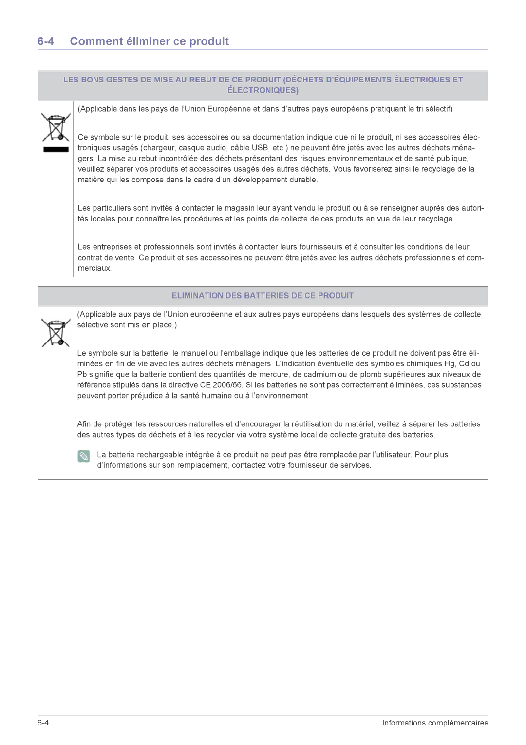 Samsung LS22EMDKU/EN, LS23EMDKU/EN manual Comment éliminer ce produit, Elimination DES Batteries DE CE Produit 