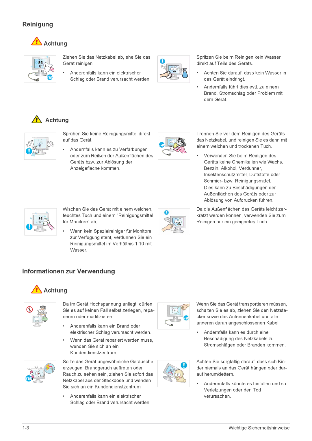 Samsung LS22EMDKU/EN, LS23EMDKU/EN manual Reinigung, Informationen zur Verwendung 