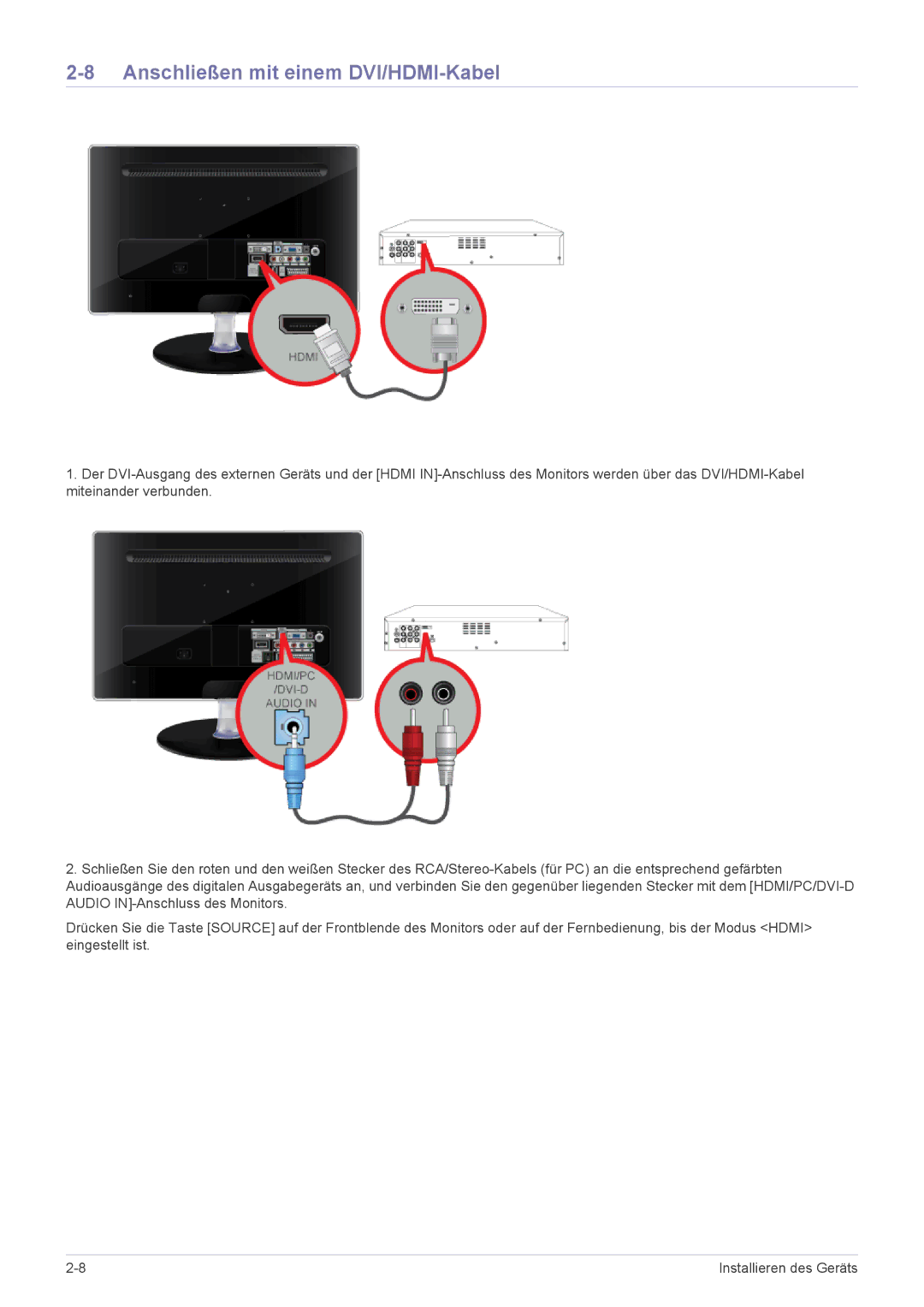 Samsung LS22EMDKU/EN, LS23EMDKU/EN manual Anschließen mit einem DVI/HDMI-Kabel 