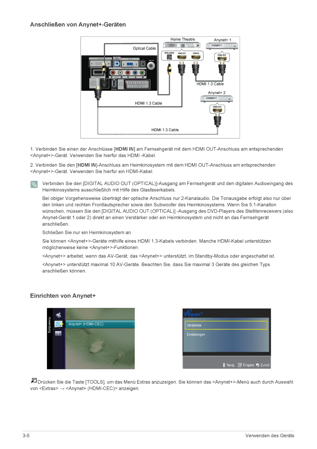 Samsung LS22EMDKU/EN, LS23EMDKU/EN manual Anschließen von Anynet+-Geräten 