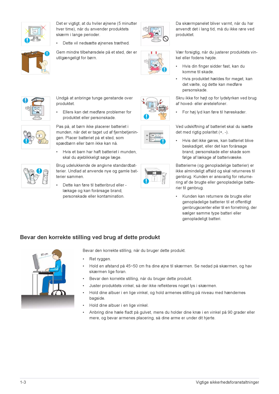 Samsung LS22EMDKU/XE, LS23EMDKU/XE manual Bevar den korrekte stilling ved brug af dette produkt 